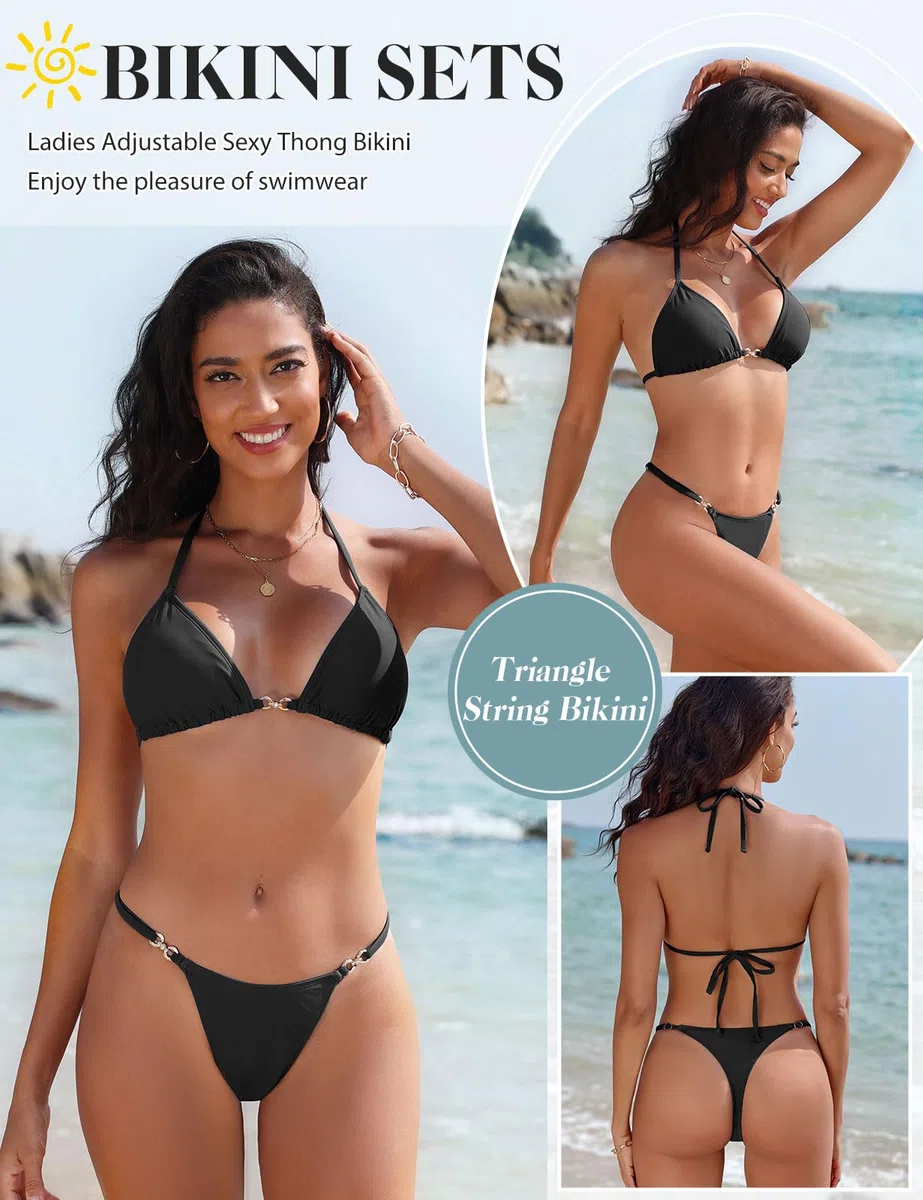 Yuson Girl Costume Donna Due Pezzi Sexy Brasiliana Costumi da Bagno Perizoma Bikini Mare 2 Pezzi Regolabile Halter Triangolo Imbottito Top Vita Bassa Bikini Bottom da Spiaggia, Piscina