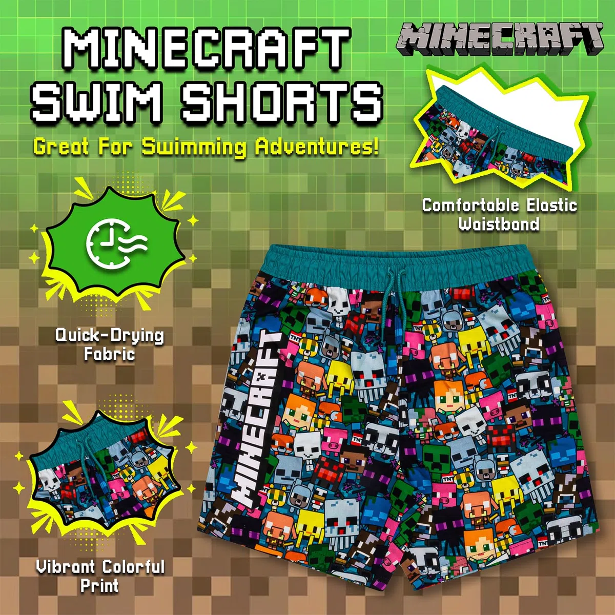 Minecraft Costume da bagno per ragazzi da 5 a 12 anni