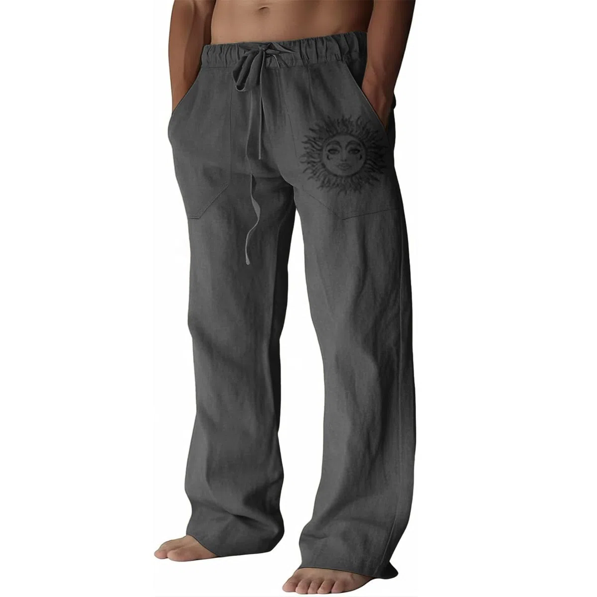 Pantaloni Lino Uomo Estivi Larghi, Pantaloni Uomo Leggeri, Pantaloni Lino Cotone, Pantaloni Jogging Uomo, Pantaloni Casual Spiaggia, Abbigliamento da Casa