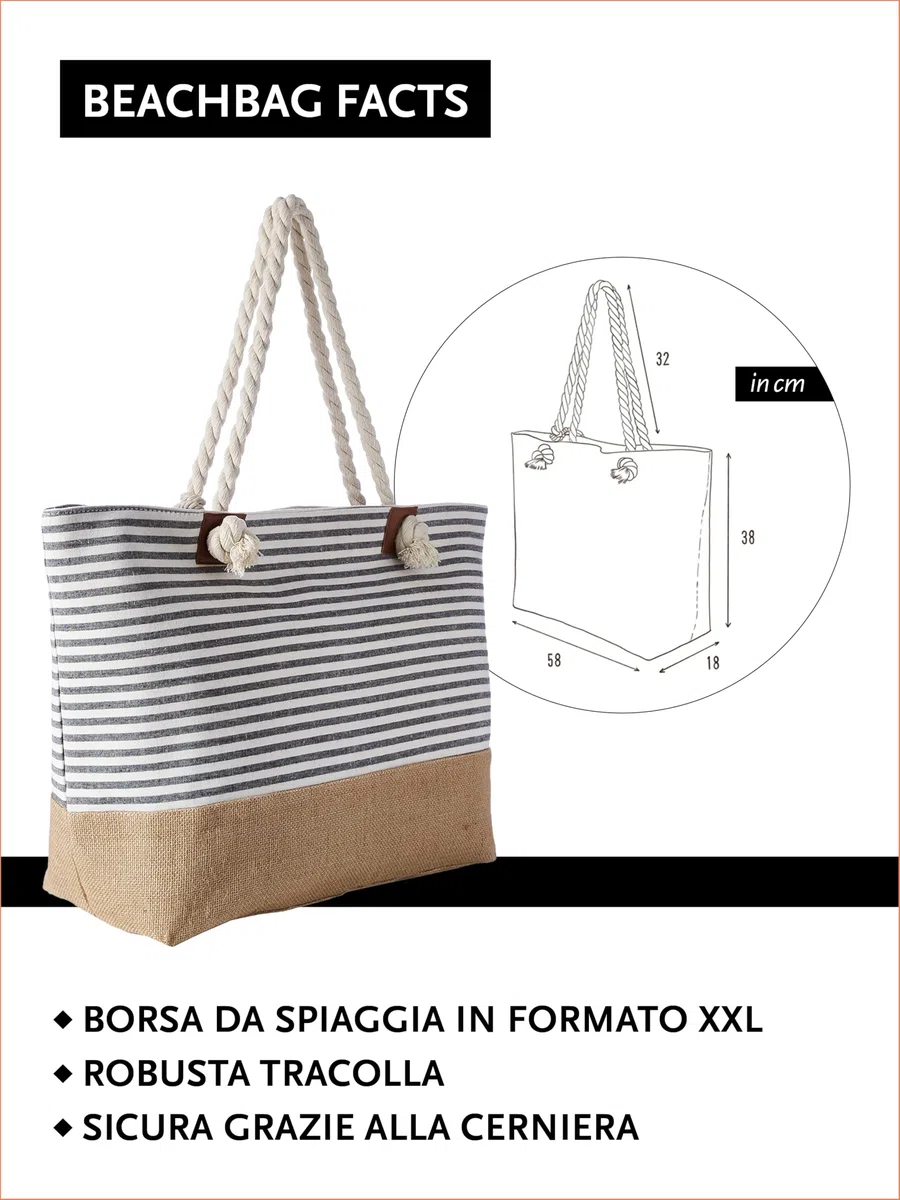 DonDon Grande borsa da spiaggia idrorepellente con cerniera