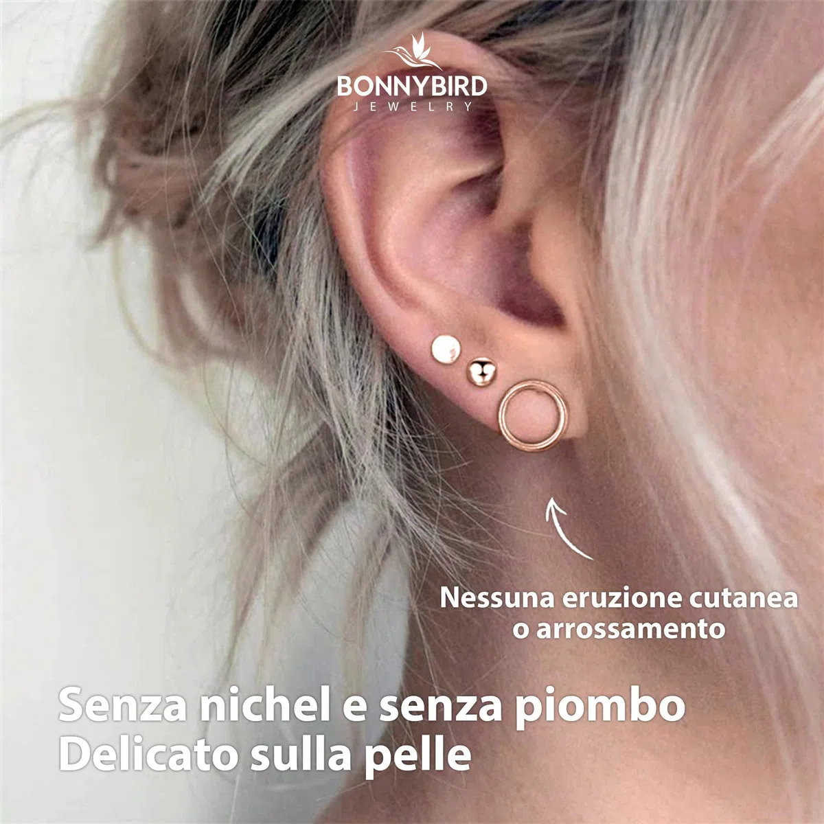 BONNYBIRD® Orecchini Acciaio Chirurgico Donna in Argento, Oro e Oro Rosa - Anallergici e Impermeabile
