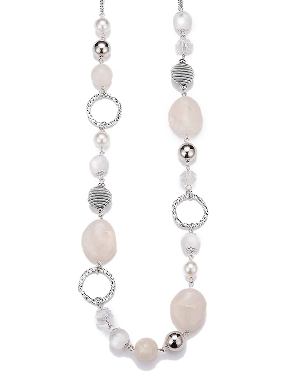 Collana lunga da donna con perle in stile boho, in argento, per anniversario di matrimonio, gioiello alla moda