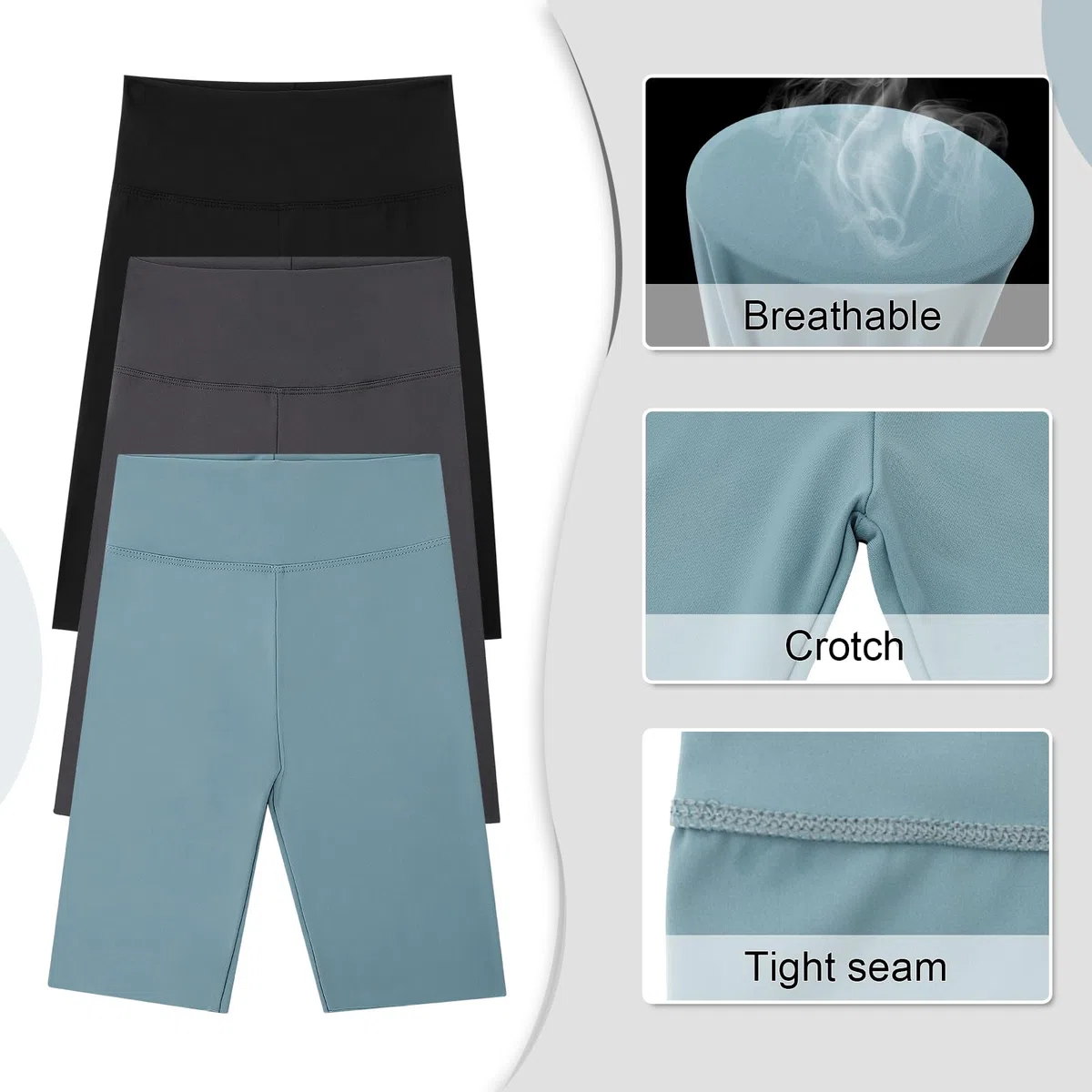 KAKU NANU 3 pantaloncini da ciclismo da bambina, 5-13 anni, lunghezza al ginocchio, leggings per danza, scuola, palestra, estate, nero, grigio, blu, rosa