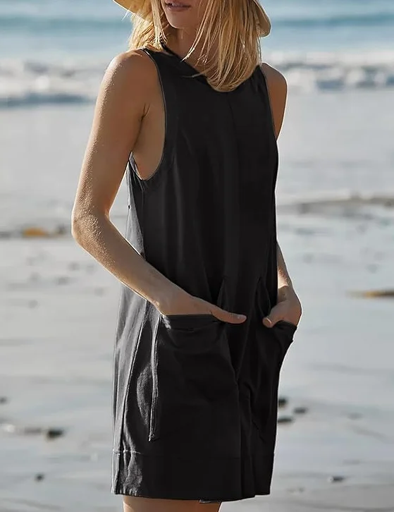 Haibang Salopette Donna Estiva Tute Corte Donna Senza Manica Allentata Casual Jumpsuit con Tasche Morbida Monopezzi e Tutine Elegante Playsuit Overall Romper Pantaloncini Spiaggia Vacanza Outfit