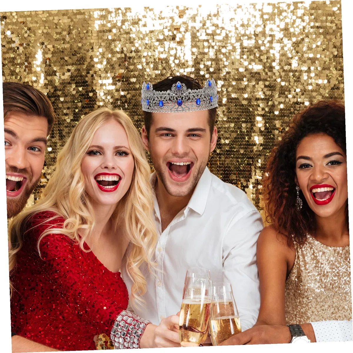 Corona Barocca Argento per Uomo Decorazioni di Strass, Lega di Zinco Leggera, Design Unico Europeo per Feste Teatrali e Compleanni