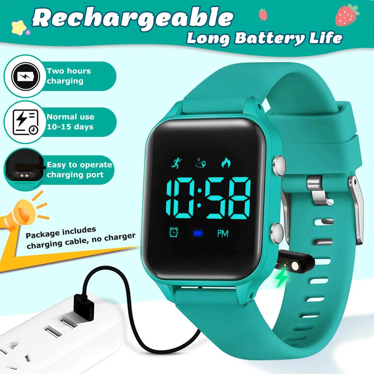 Timever orologio digitale bambina bambini con contapassi,sveglia,cronometro,luce,data-orologio per ragazzi e ragazze senza app e telefono con cinturino in silicone