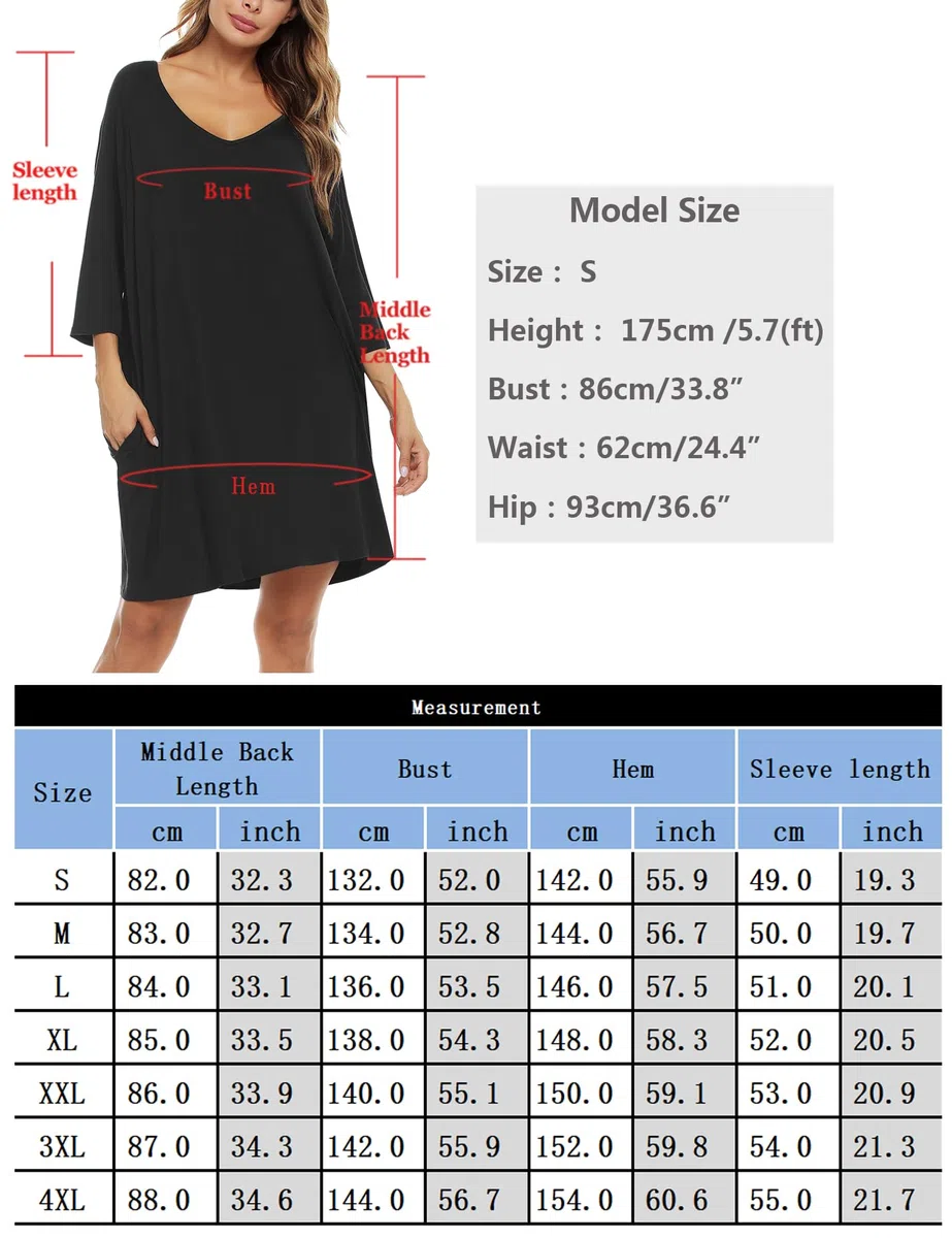 Bresdk Camicia da Notte Donna Cotone Modal Morbida Camicie da Notte Manica 3/4 Scollo a V Eleganti Taglie Forti Vestiti Premaman con Tasche
