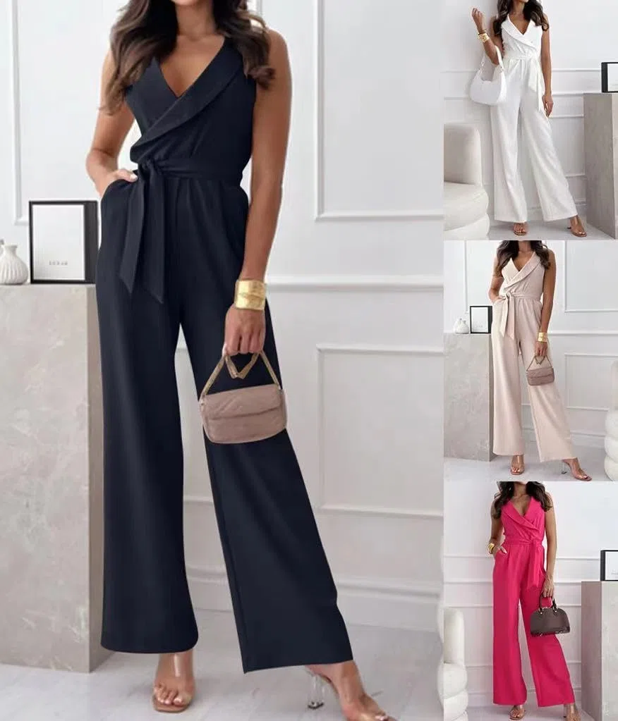 shownicer Tuta Donna Elegante Scollo a V Maniche Corte Tinta Unita Jumpsuit Cerimonia Cocktail Party Overall Playsuit con Tasca