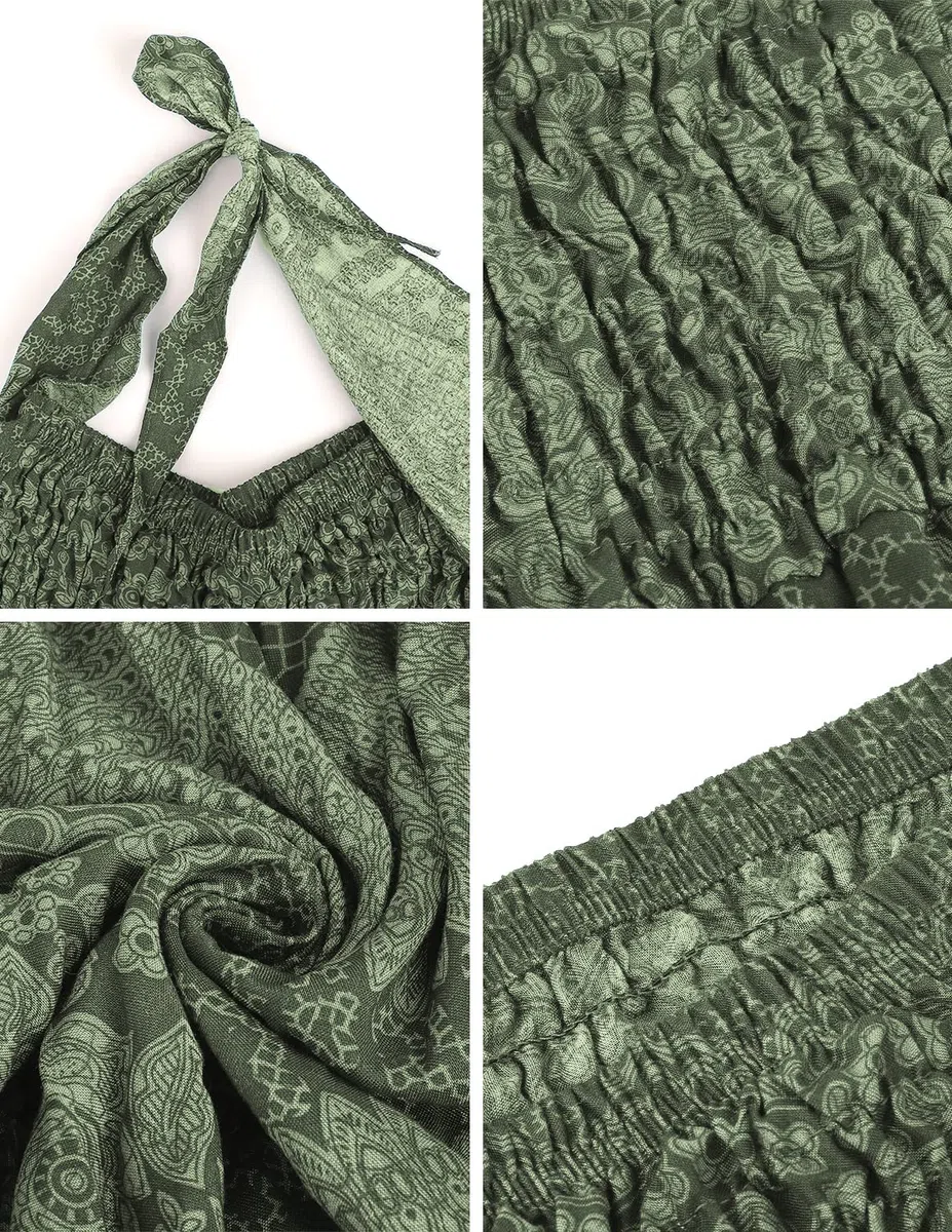 Donna Vestiti da Spiaggia Senza Maniche Eleganti 2 in 1 Gonna Stampa Boho Casual Estivo Arricciato Maxi Abito Taglia Unica