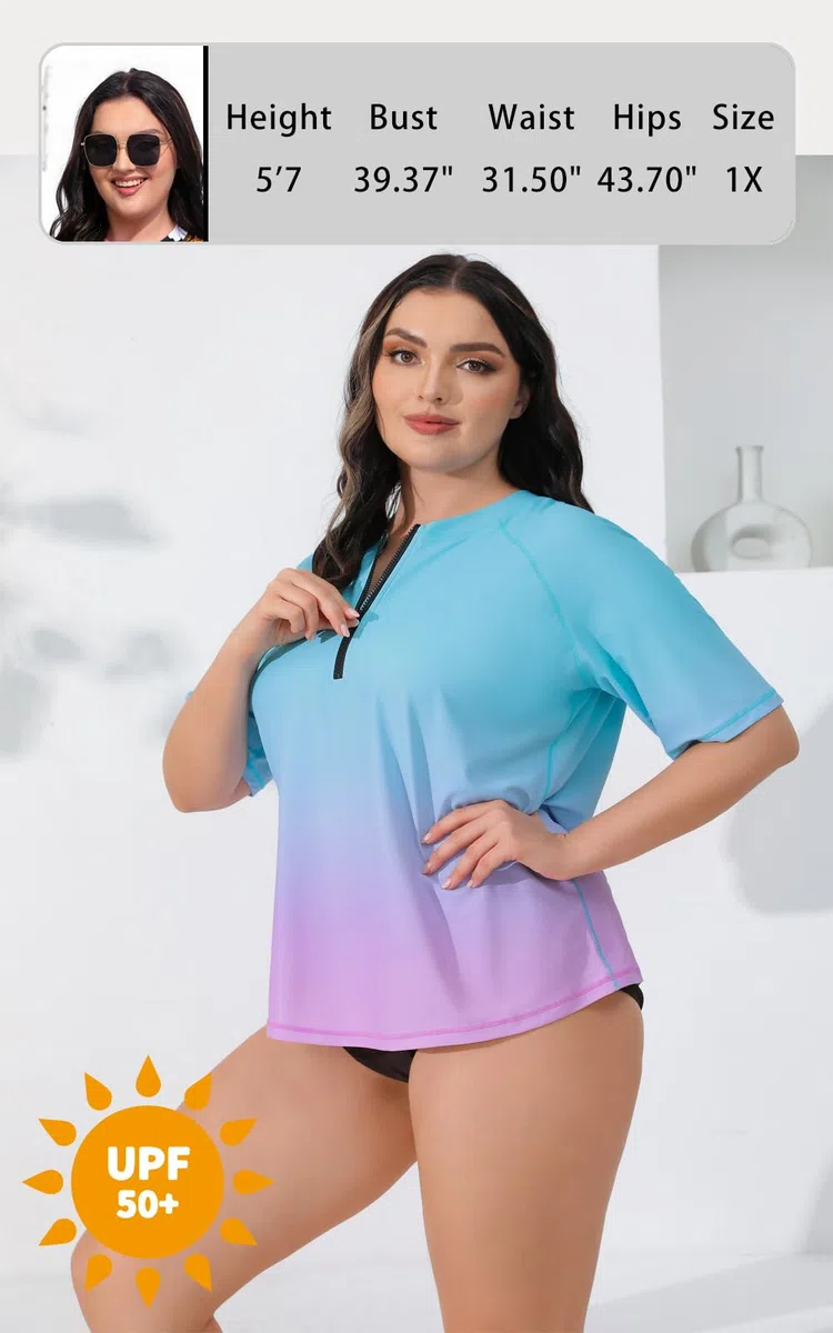 Halcurt Maglietta UV da Donna, Taglie Forti, Rash Guard, a Maniche Lunghe, UPF 50+, Protezione Solare dai Raggi UV, da Nuoto, ad Asciugatura Rapida, 1X 4X