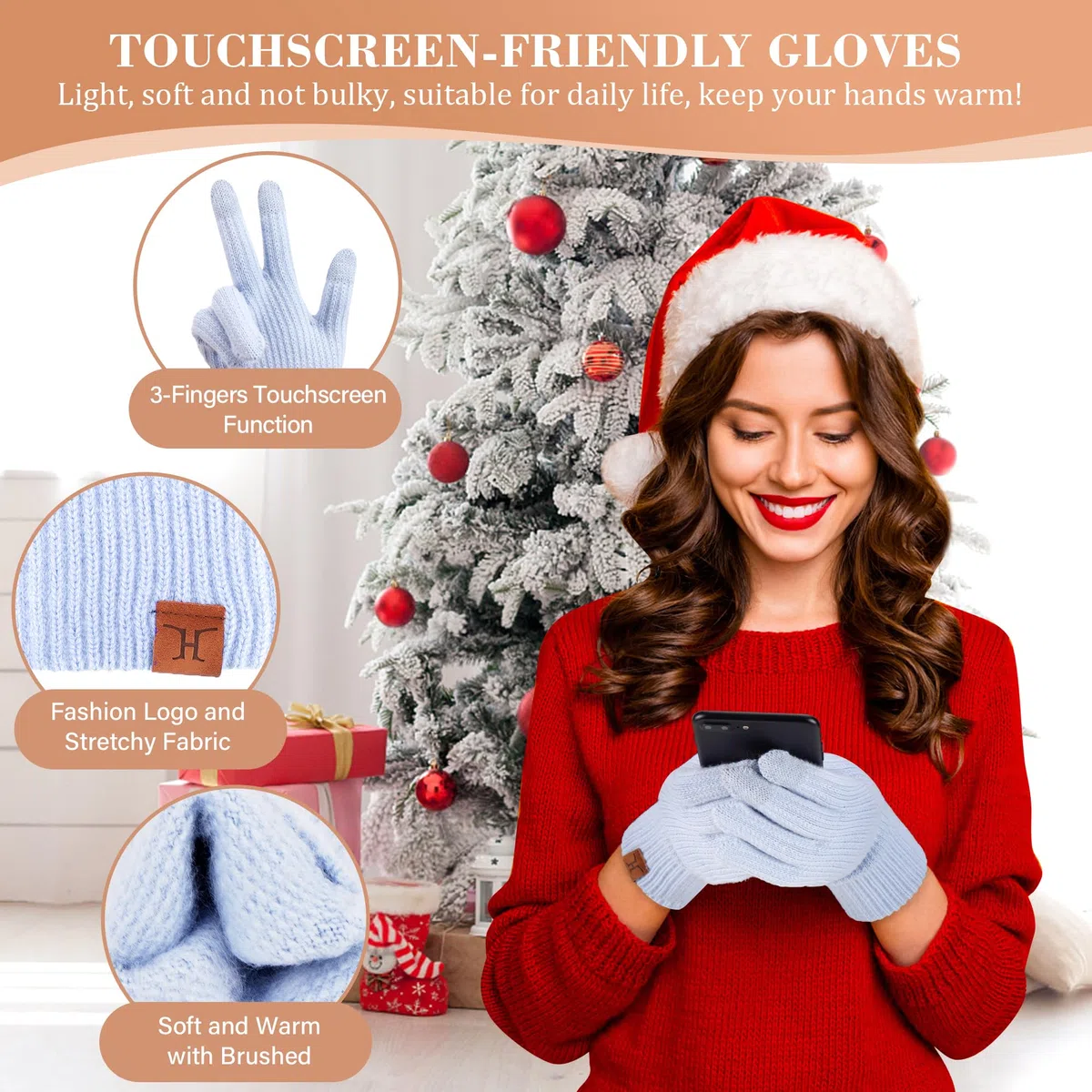 Invernale Termici Cappello Donna Guanti Touch Screen Sciarpa Set, Berretto Pile Doppio Lungo Sciarpe con Nappa