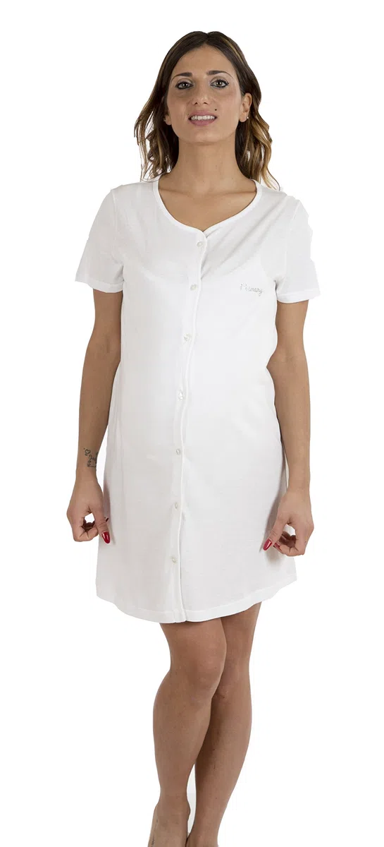 Premamy - Camicia Clinica per Premaman, Modello Aperto Davanti, Cotone Jersey, Pre-Post Parto