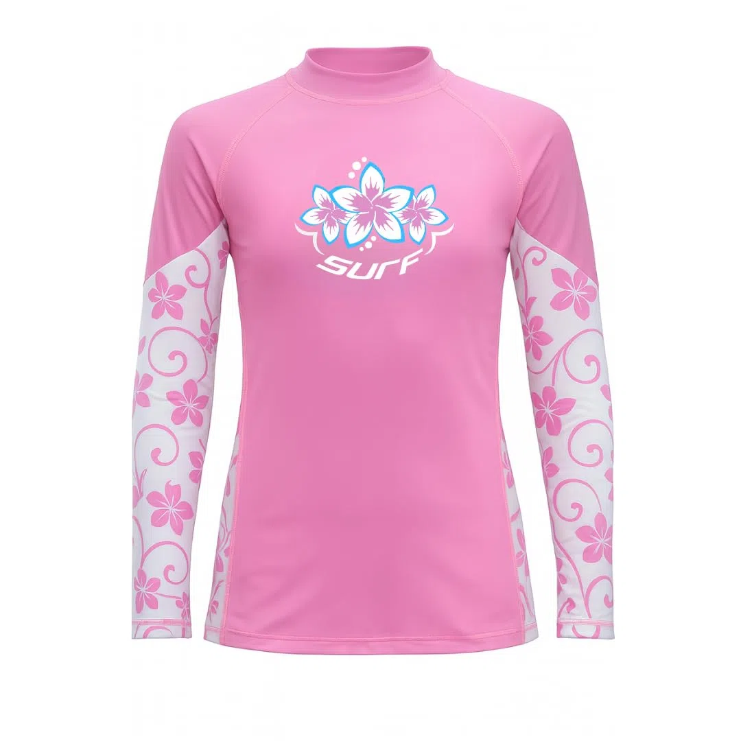 Surf Girls - Rash Vest a maniche lunghe con protezione solare UPF 50+, Very Peri e fucsia o fucsia rosa e bianco