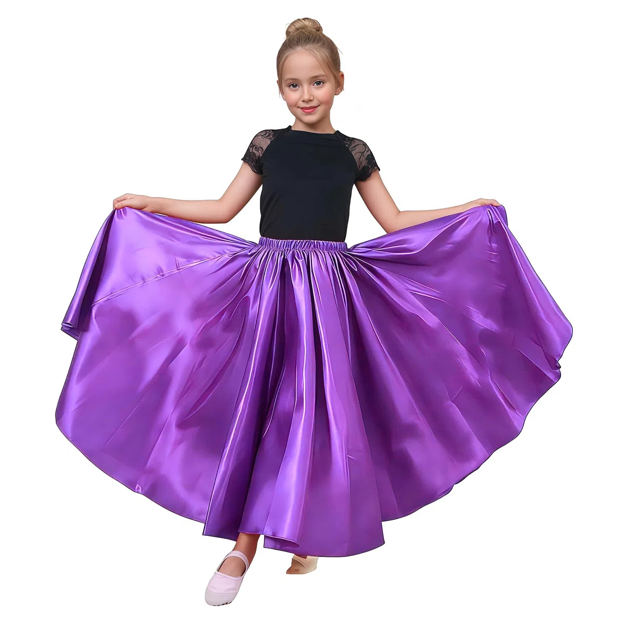 Baisdan Gonna per Danza del Ventre per Ragazze, Gonna Lunga in Raso Cerchio Completo per Danza del Ventre, Costume da Ballo Flamenco