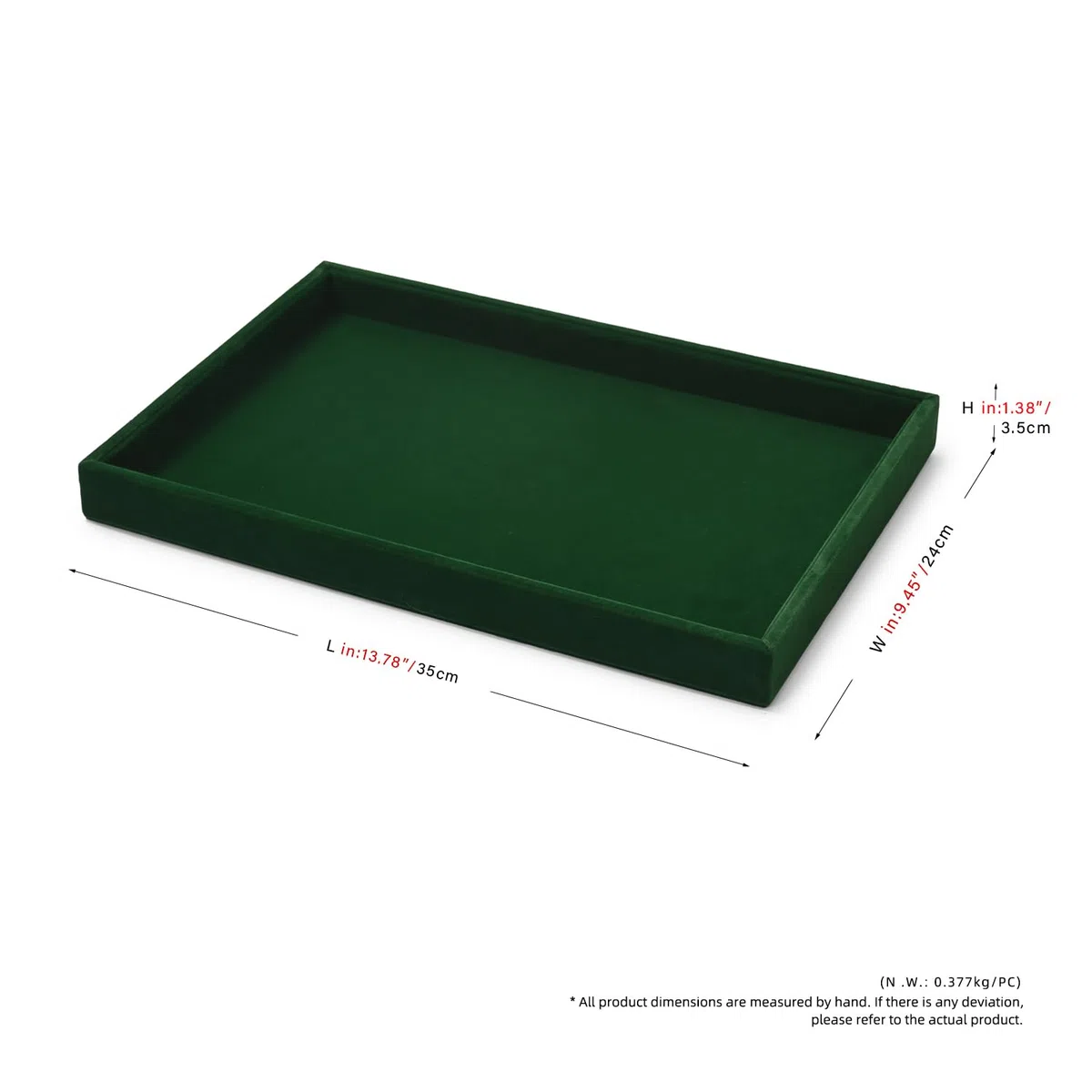 vassoio impilabile in velluto per gioielli, cassetto portagioie, espositore per gioielli, 35x24x3,5 cm (verde scuro)