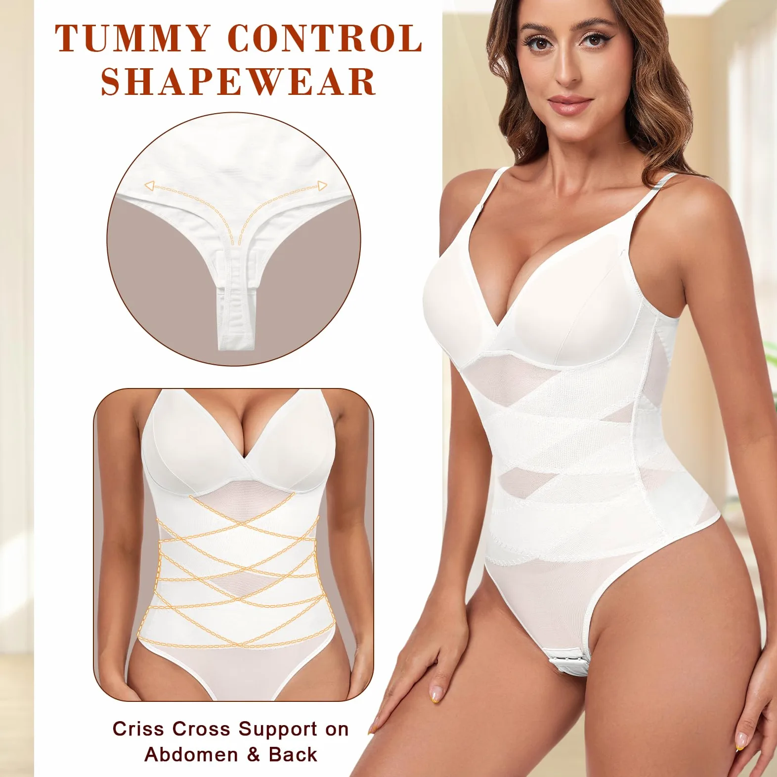 Tuopuda Body Contenitivo Modellante Donna Shaper Perizoma Bodysuit Guaina Contenitiva Intimo Snellente Pancia Piatta Dimagrante Shaping con Reggiseno Spallino Regolabile Mesh Fajas