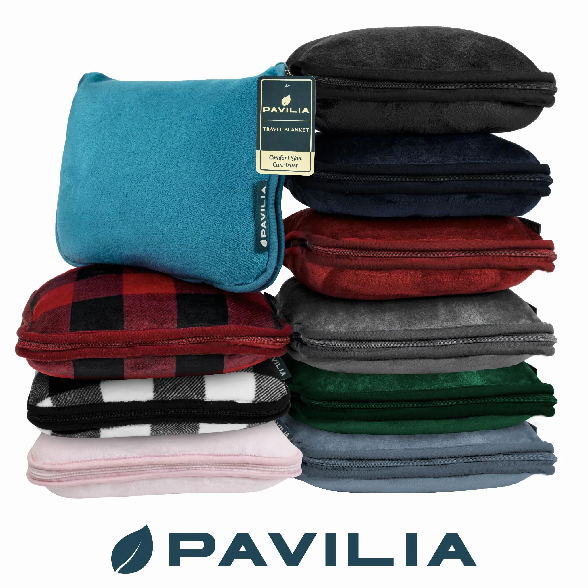 PAVILIA Cuscino per coperta da viaggio, morbida coperta da aereo, set combinato 2 in 1, coperta per aereo, compatta, pieghevole, cuscino essenziale per volo, accessorio regalo per viaggiatori,
