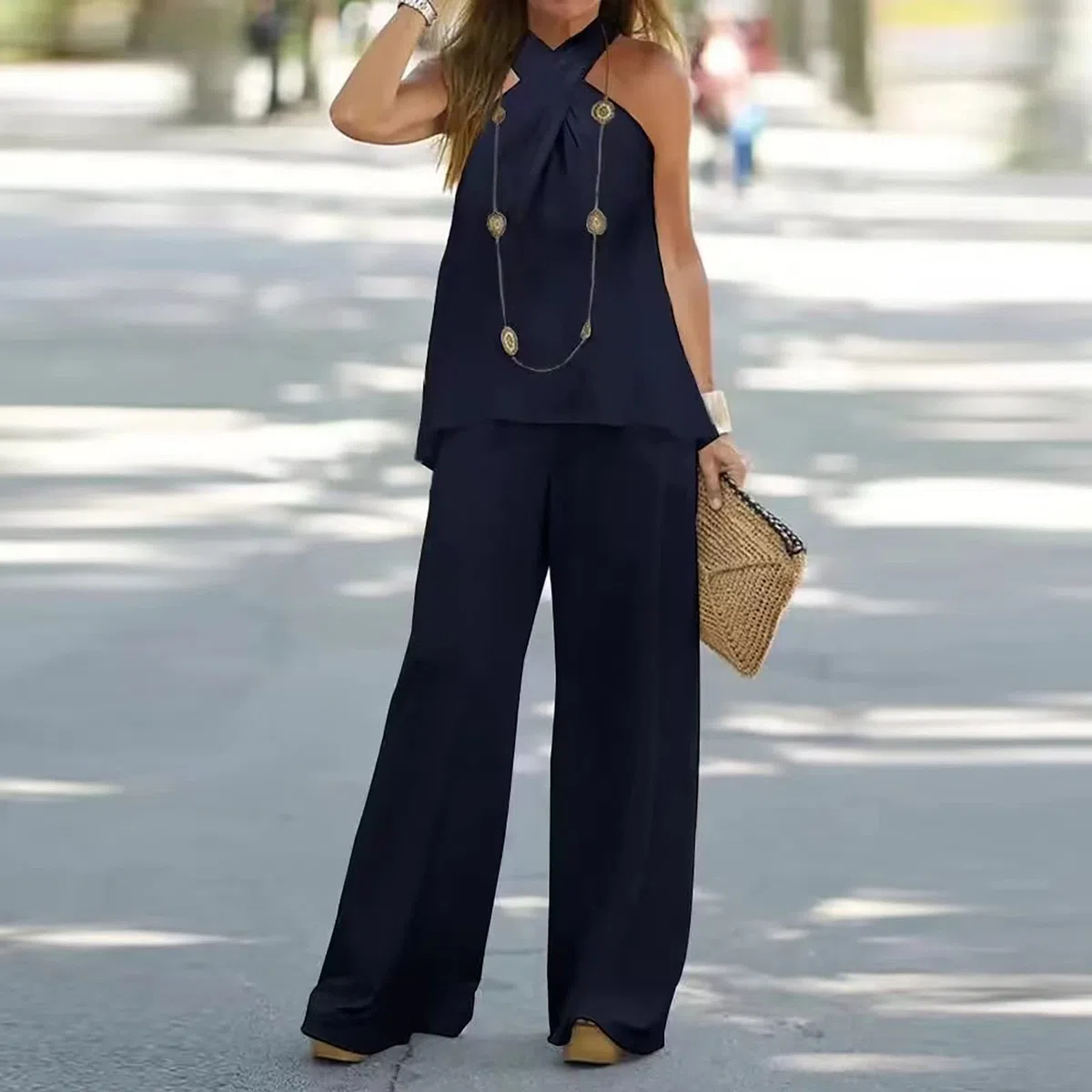 MJGkhiy Tuta da Cerimonia Donna Eleganti Senza Maniche Camicia + Pantaloni Set Trasparente Larghi Curvy Completo Abito da Sera in 2 Pezzi Completo Cerimonia Donna Curvy