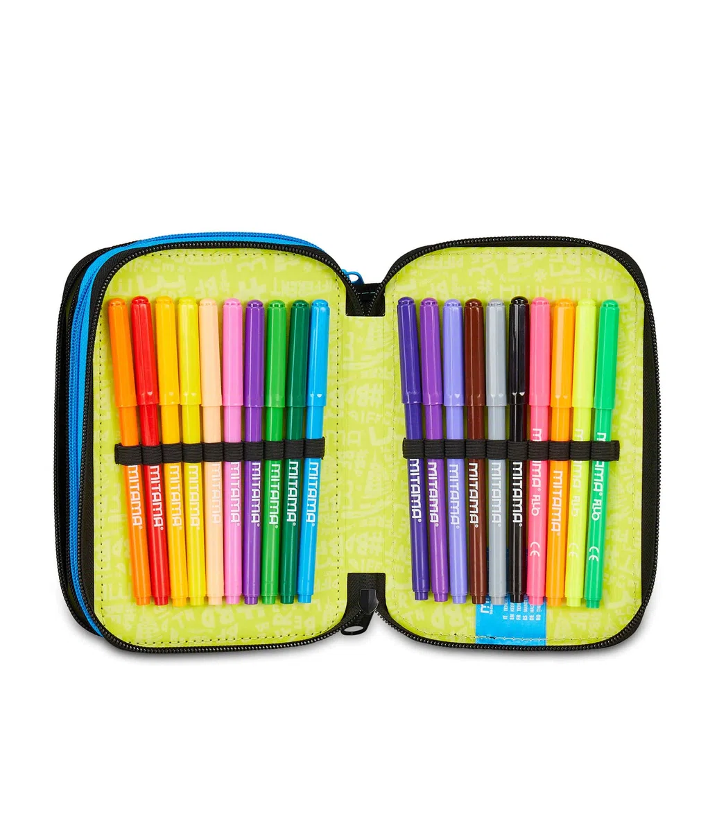 Mitama Astuccio Scuola 3 Scomparti, SUPER FUTURE GAME, Contenuto 50 pz, Completo di Matite, Pennarelli, Portapenne Scuola Elementare Bambino