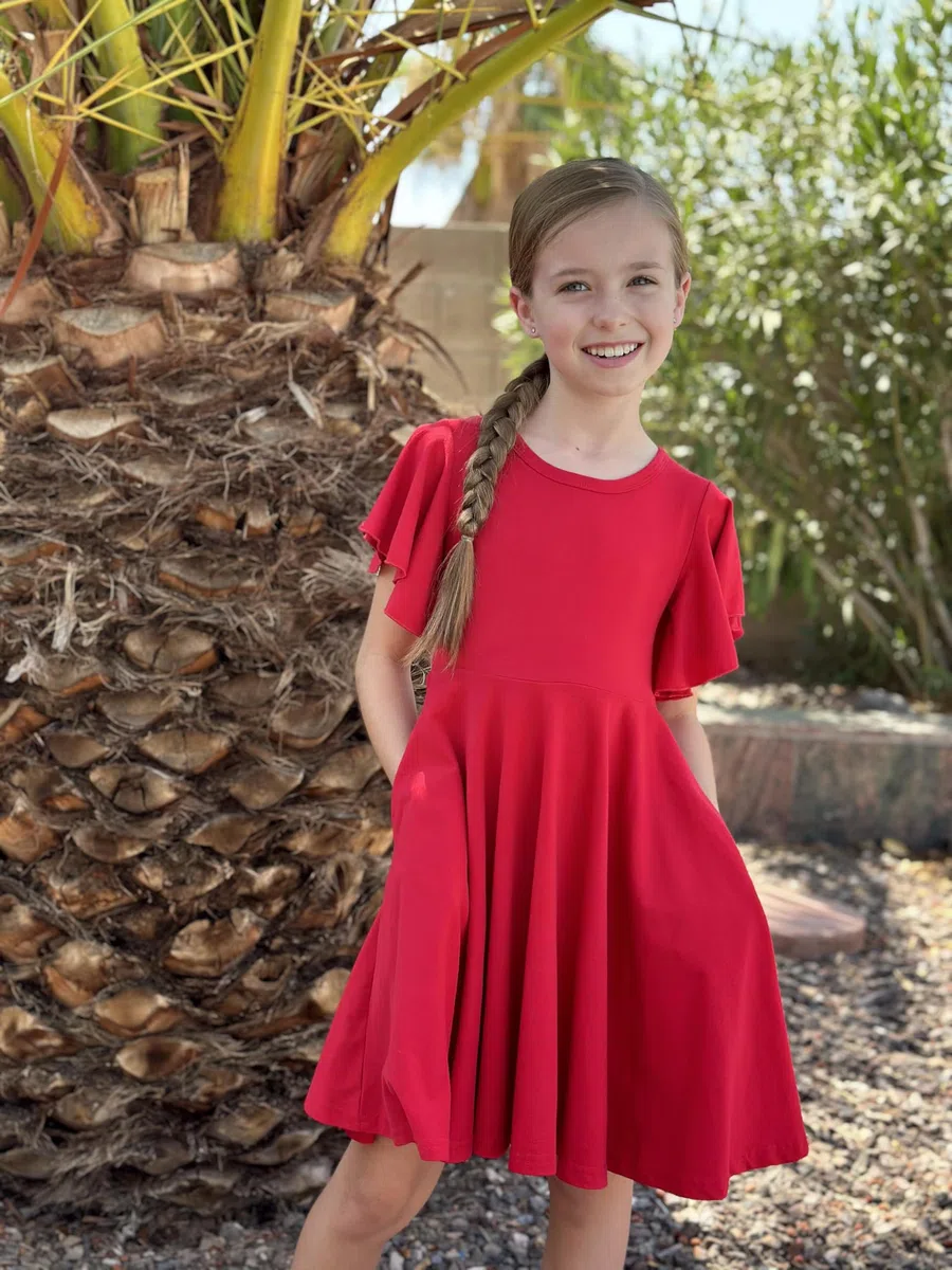 Arshiner Abito da Bambina con Maniche a Farfalla, Svasato, Scollo Rotondo, Estivo, in Cotone, per Feste, Matrimoni, Abbigliamento Casual per Bambini, con Tasca, 5-13 Anni