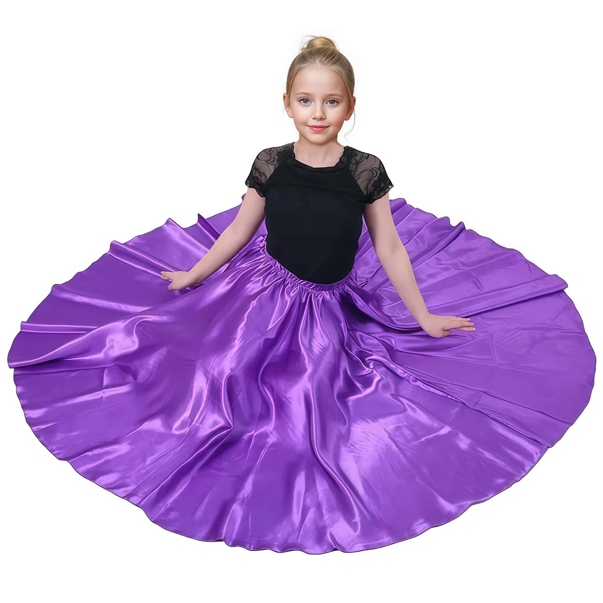 Baisdan Gonna per Danza del Ventre per Ragazze, Gonna Lunga in Raso Cerchio Completo per Danza del Ventre, Costume da Ballo Flamenco