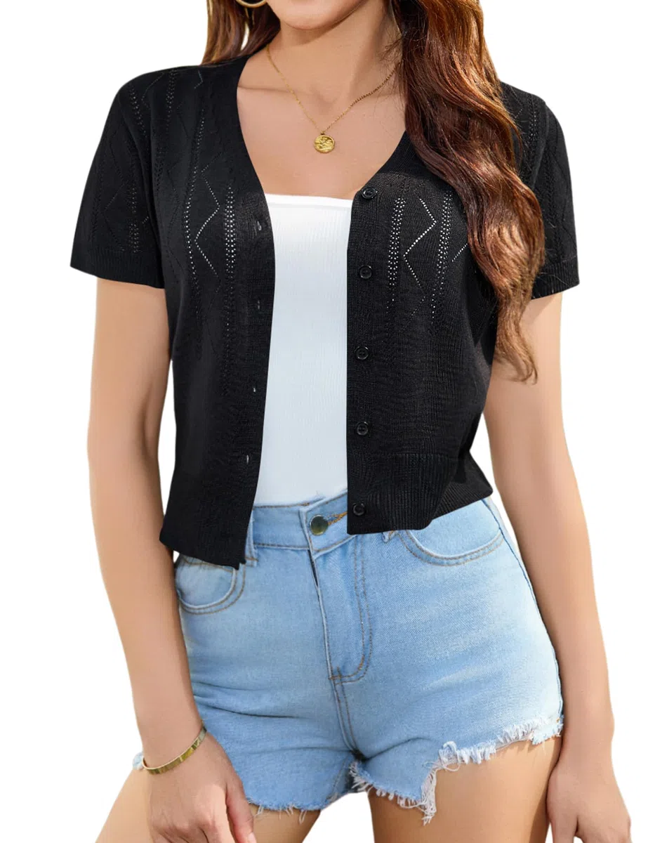 Totatuit Cardigan Donna Maniche Corte Bottoni Bolero Leggera Giacca in Maglia Mezza Manica Elegante Donna Estiva Scollo A V per Abito