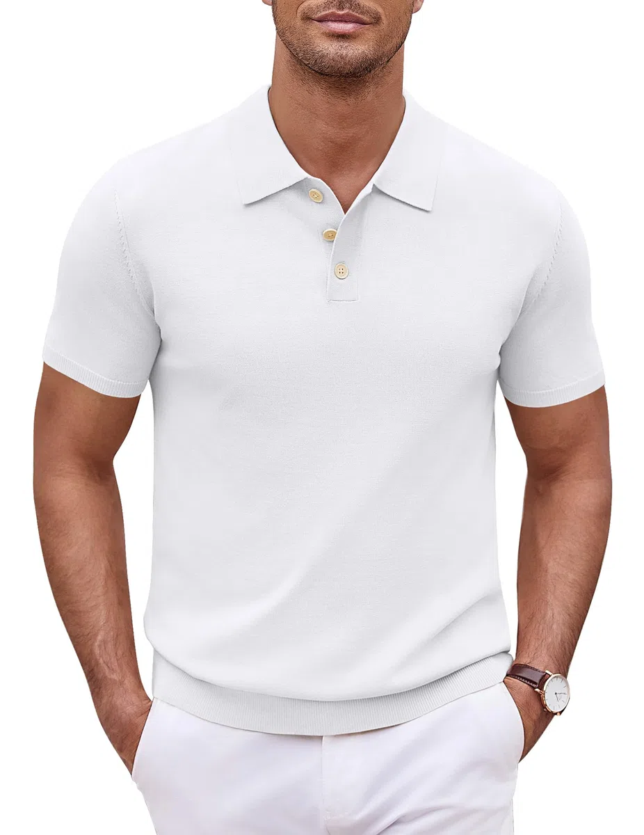 COOFANDY Polo da Uomo lavorate a Maglia Polo estive a Maniche Corte Polo da Golf basiche Elasticizzate