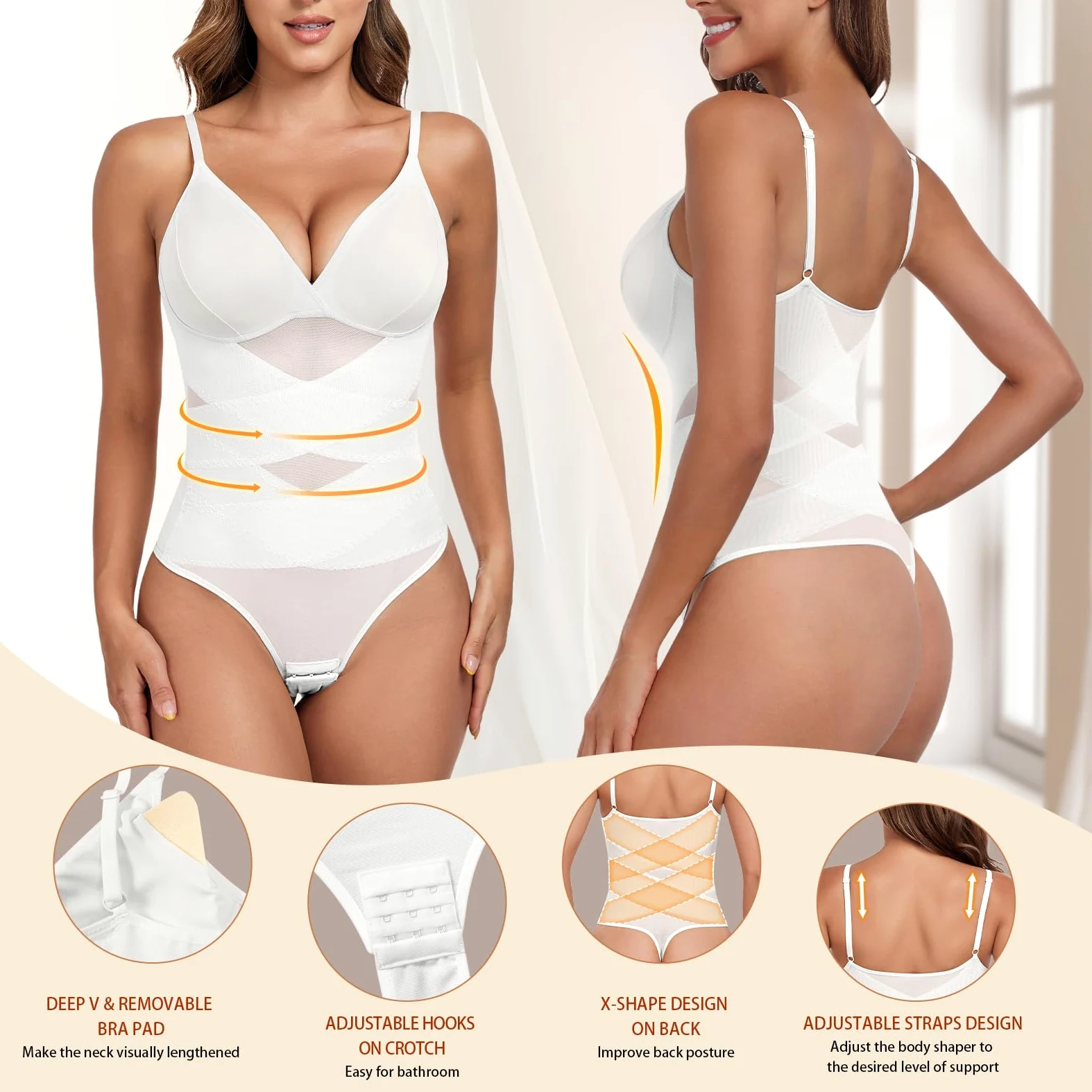 Tuopuda Body Contenitivo Modellante Donna Shaper Perizoma Bodysuit Guaina Contenitiva Intimo Snellente Pancia Piatta Dimagrante Shaping con Reggiseno Spallino Regolabile Mesh Fajas