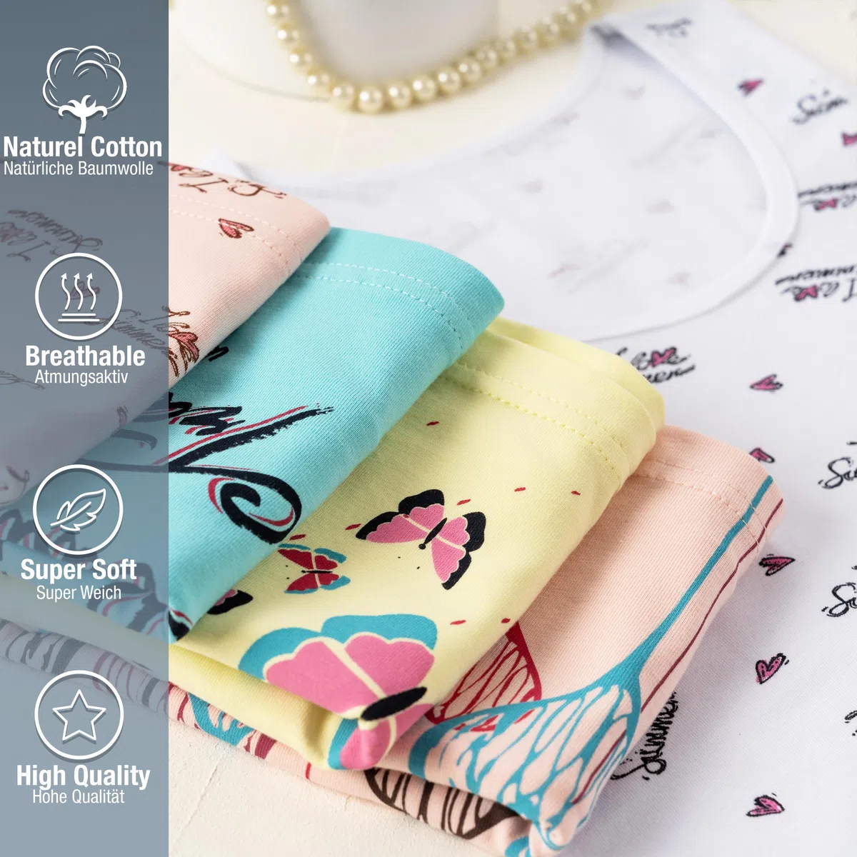 LOREZA ® 5 Cannottiera da Bambina in Cotone Canotta Intima Vari Disegni Intimo 2-15 Anni