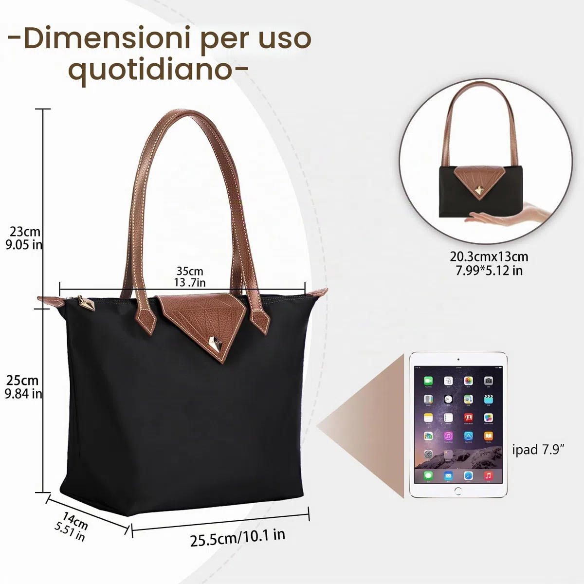 Borsa a mano da donna elegante borsa a tracolla in nylon impermeabile pieghevole da viaggio per spiaggia lavoro shopping grande