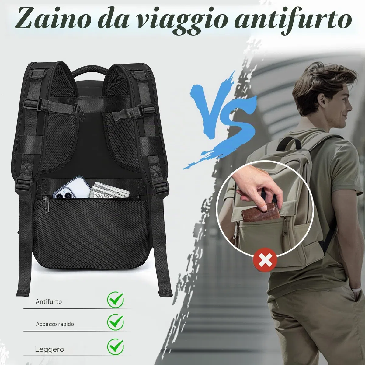 VMIKIV per Zaino Ryanair 40x30x20 Zaino da Viaggio Bagaglio a Mano per Wizz Air Zaini Casual per Vueling Aereo Borse Antifurto Donna Uomo Borse da Cabina per Scuola Università