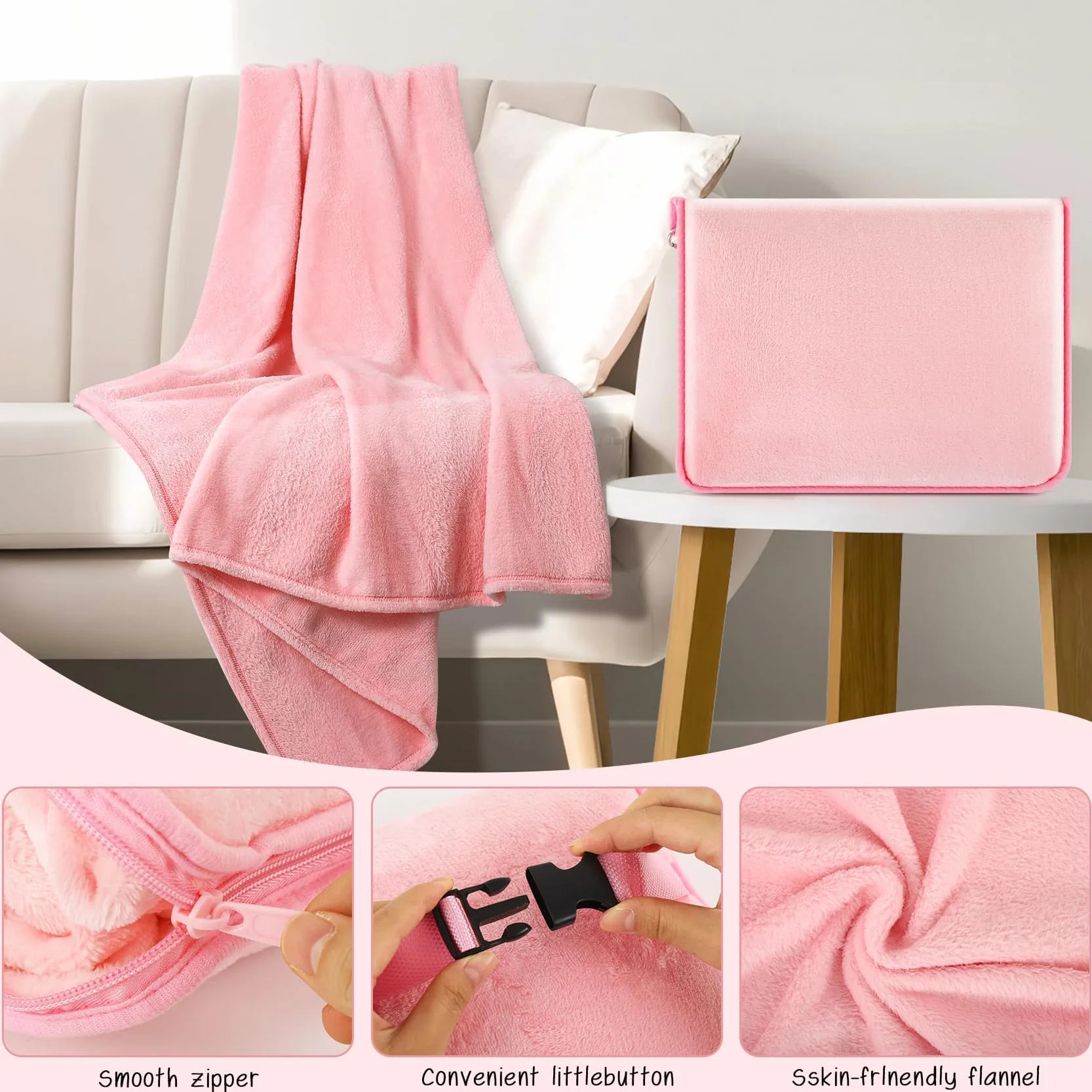 Coperta da Viaggio in Pile Con Cuscino - Pieghevole per Aereo, Auto - Gadget da Viaggio Portatile per Adulti, Bambini - Custodia, Manica Bagagli, Clip per Zaino