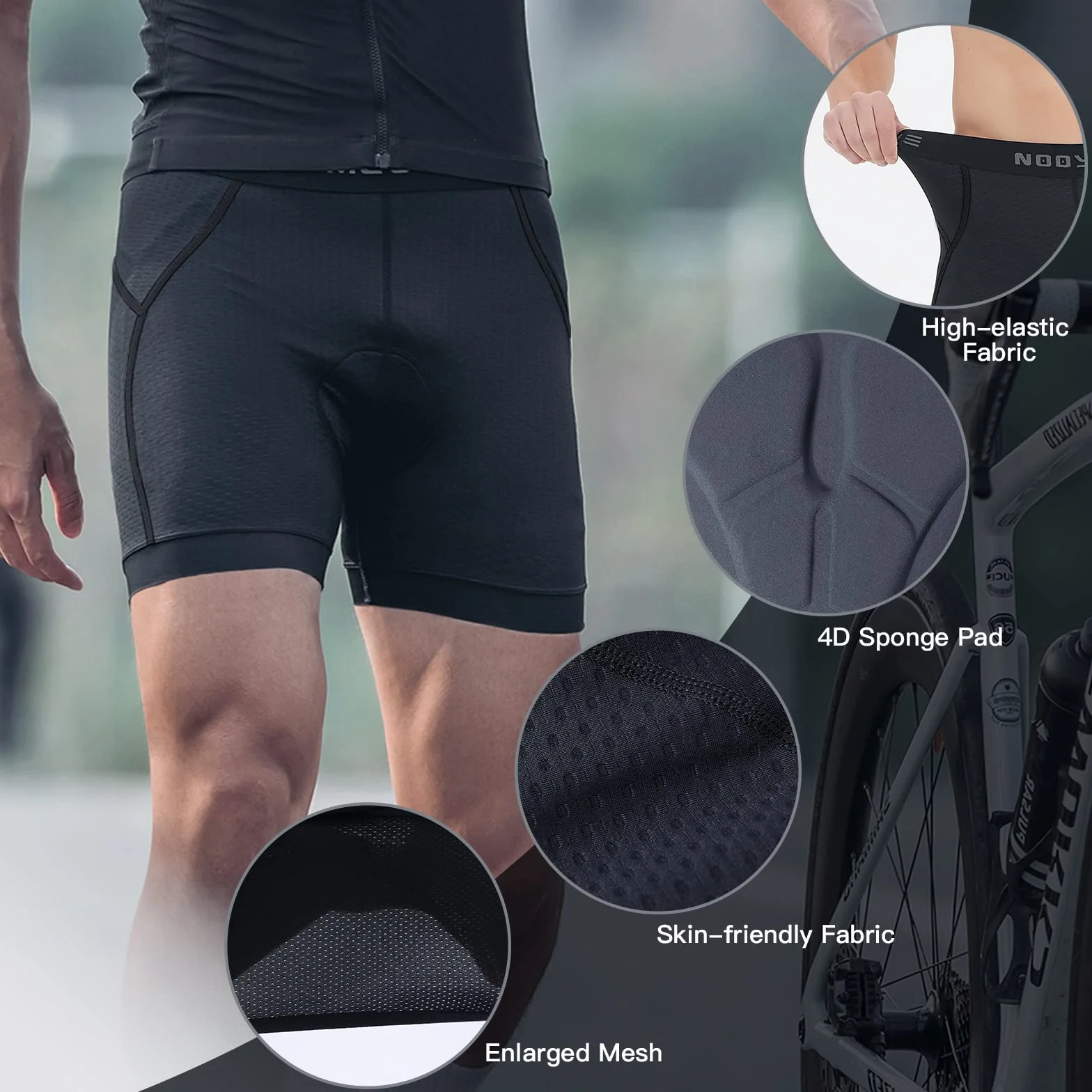 NOOYME Pantaloncini Ciclismo Uomo 4D Gel Imbottito Intimo Mutande Traspirante Pantaloni Bici