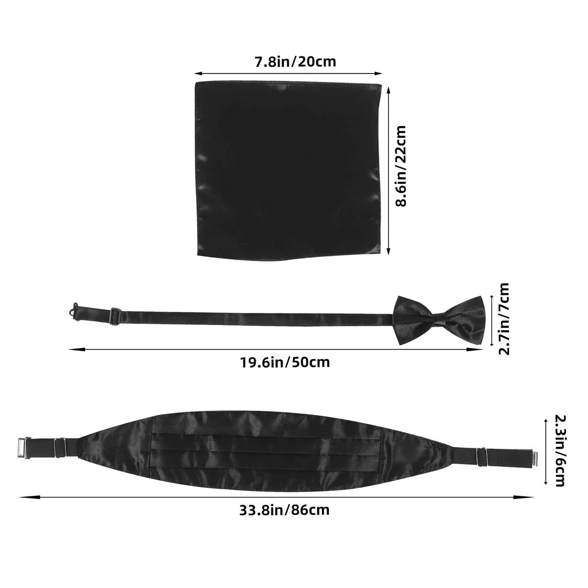 ROSENICE Uomini Raso Papillon Cummerbund Hanky Fazzoletto Set 3pcs (Nero)