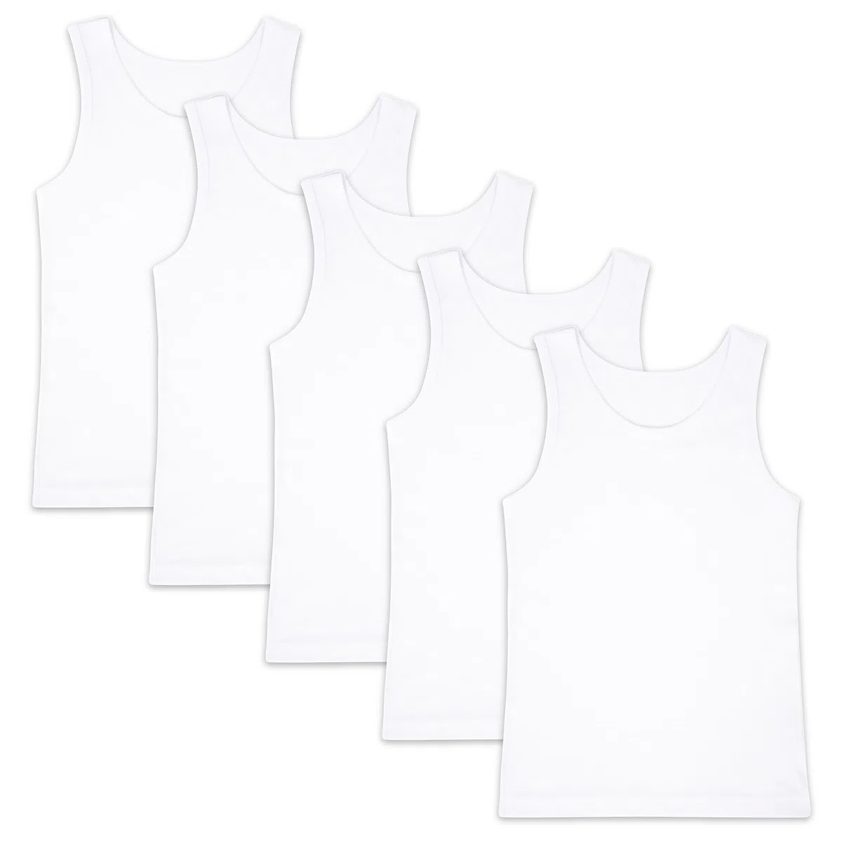 Confezione da 5 canottiere senza maniche per bambini, 100% cotone, colore bianco, taglia 2-13 anni