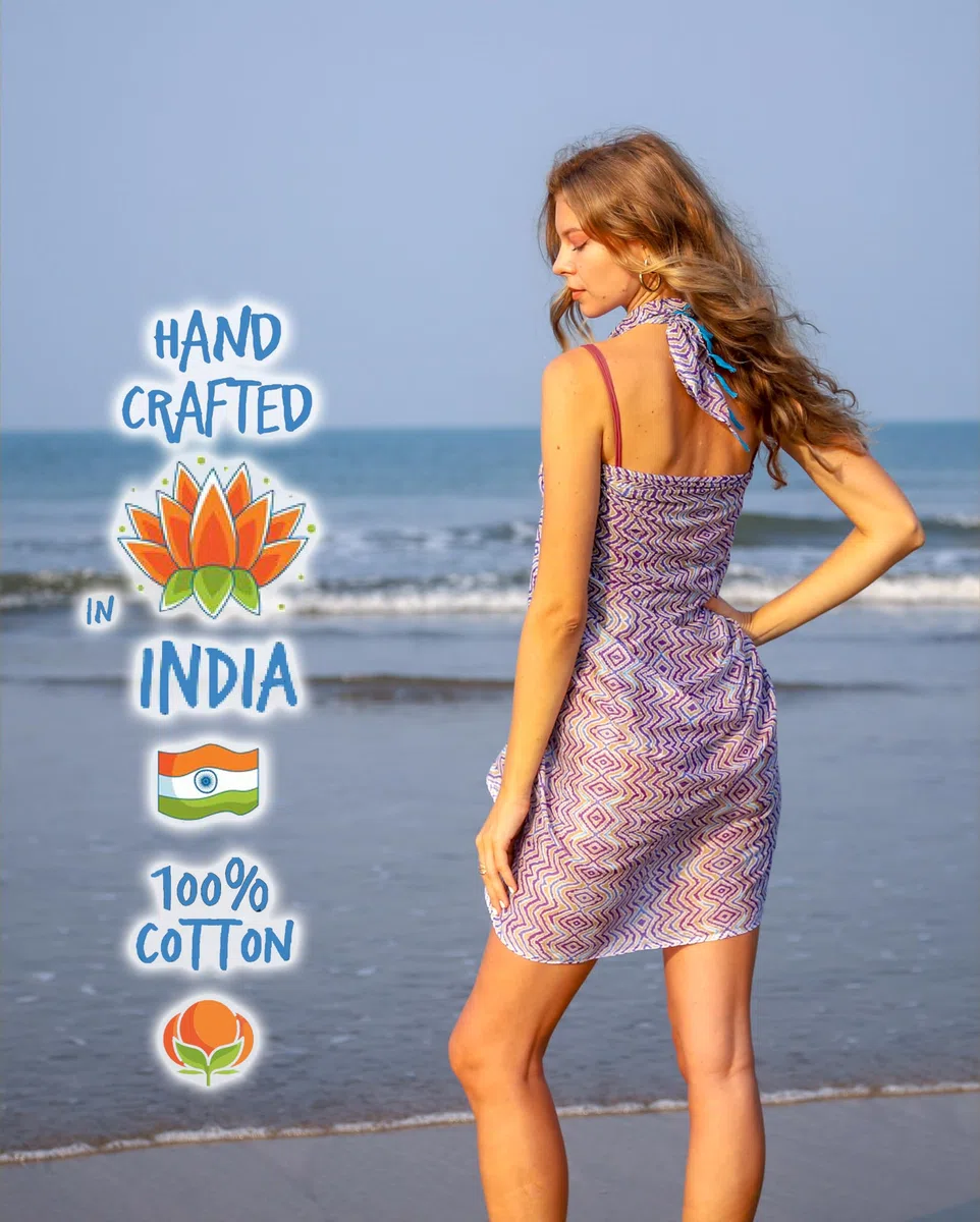 Pareo da Spiaggia Donna Lungo Grande Cottone Nappa Sarong Boho XXL Copricostume Mare Bikibi Cover Up Tunica Sclarpa Gonna Decorazione Murale Arazzo da Parete 180X120Cm Rayon Fatto in India