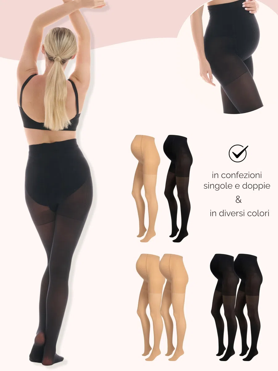 Herzmutter Collant Premaman 50DEN - OEKO TEX 100 - Calze maternita - Gravidanza - Semi Coprenti e Comode - Calze Premaman - Beige Nero Opaco - 1800