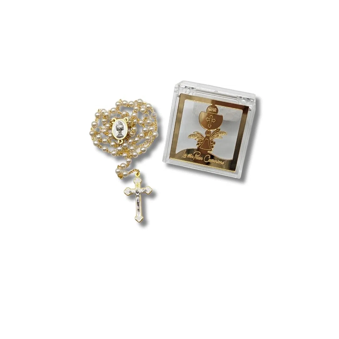 OVUNQUE PROTEGGIMI Rosario per la Prima Comunione. Con scatola Porta Rosario. Regalo per Bambini. Bomboniera. Comunione. Catechisti. Porta confetti. Rosario per Bambini.