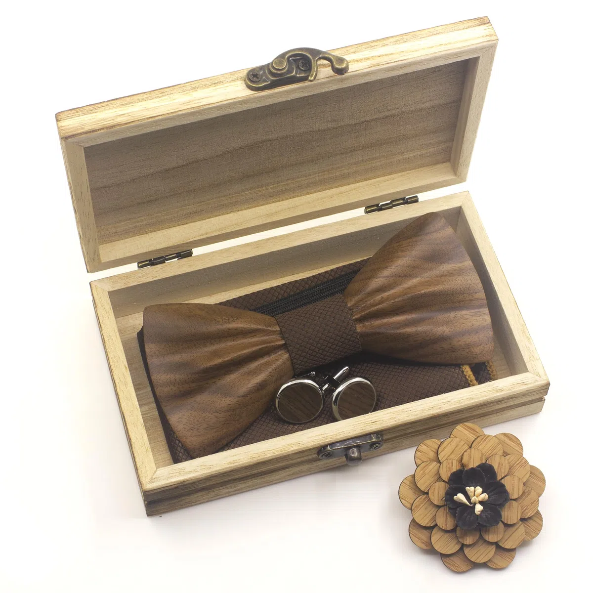 Papillon Legno Uomo Fazzoletto Gemelli Set Papillon da Matrimonio Business Festa Lavoro Laurea