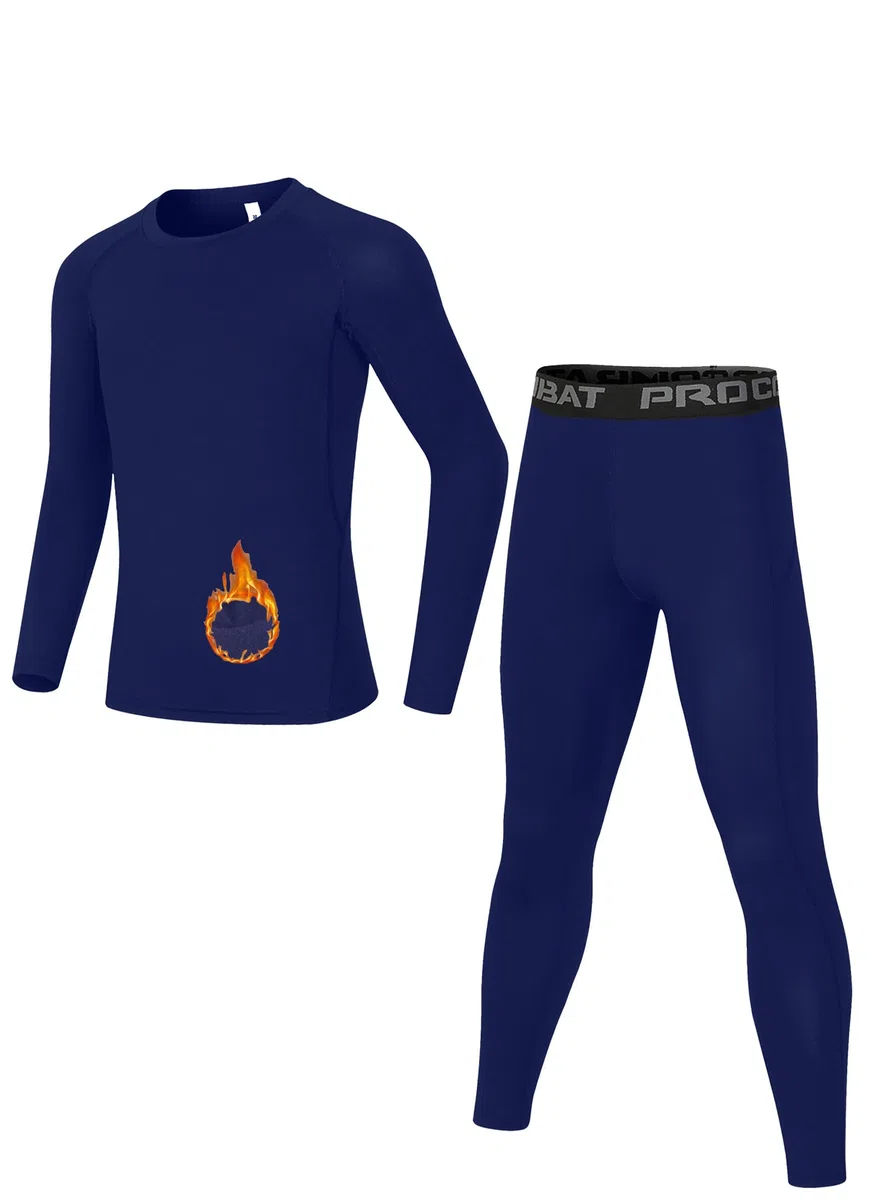 Dtone Set di maglia termica a maniche lunghe e leggings per bambini, da calcio, per sport e sci