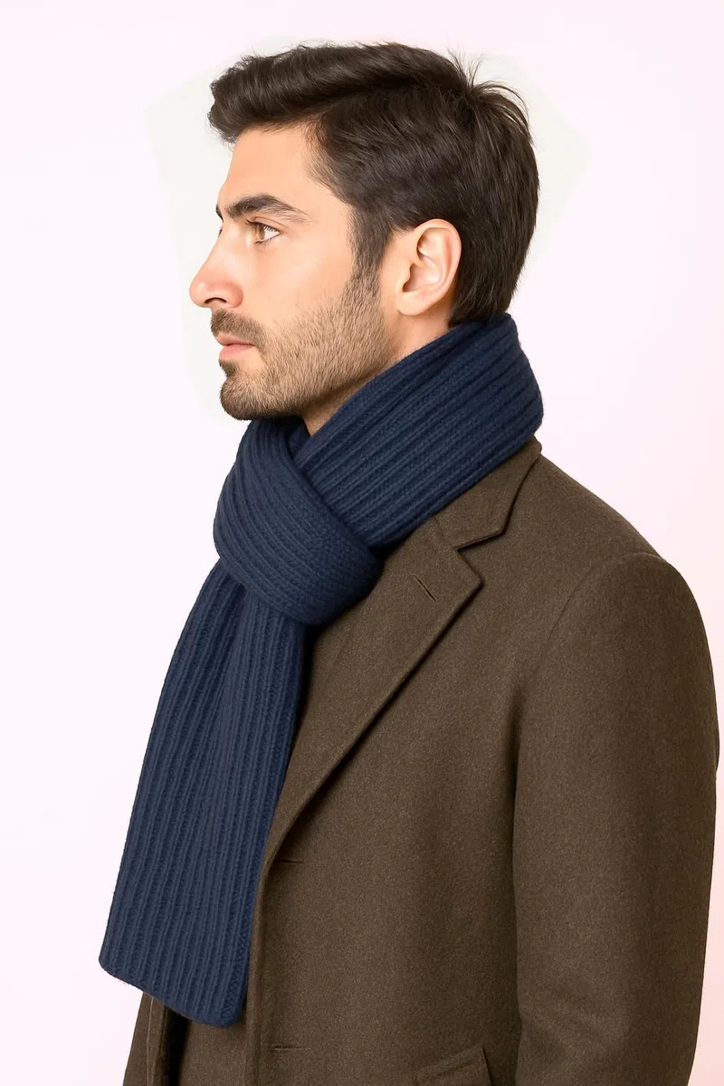 Sciarpa lavorata a maglia in lana - Stile maglia inglese a coste - Unisex - Artigianale, Made in Italy