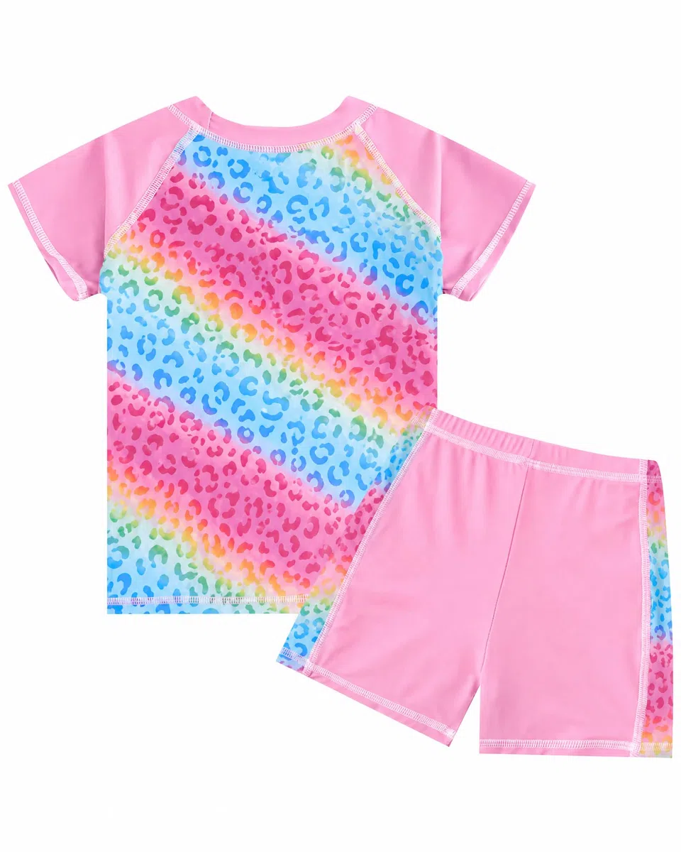 JiAmy Costume da Bagno per Ragazze, Maniche Lunga Estivo UPF50+ Costume Due Pezzi Set di Rash Guard Costumi da Bagno per Bambini 4-9 Anni