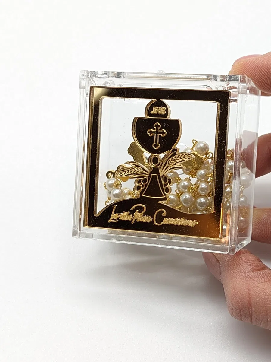 OVUNQUE PROTEGGIMI Rosario per la Prima Comunione. Con scatola Porta Rosario. Regalo per Bambini. Bomboniera. Comunione. Catechisti. Porta confetti. Rosario per Bambini.