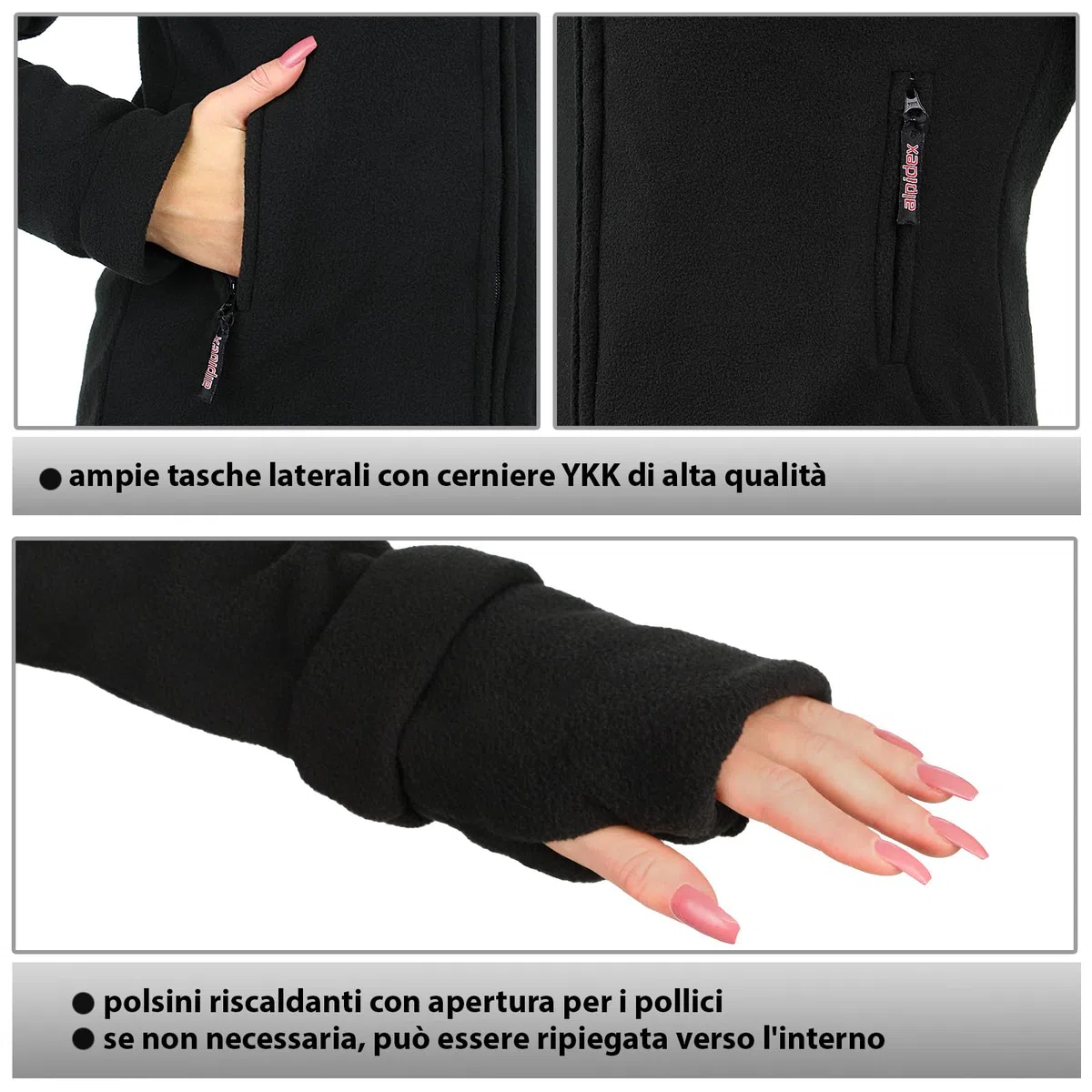 ALPIDEX Giacca Donna Pile Calda Morbido Full Zip Coletto Alto Antivento Felpa Outdoor Caldissima Invernale Termica Cerniera