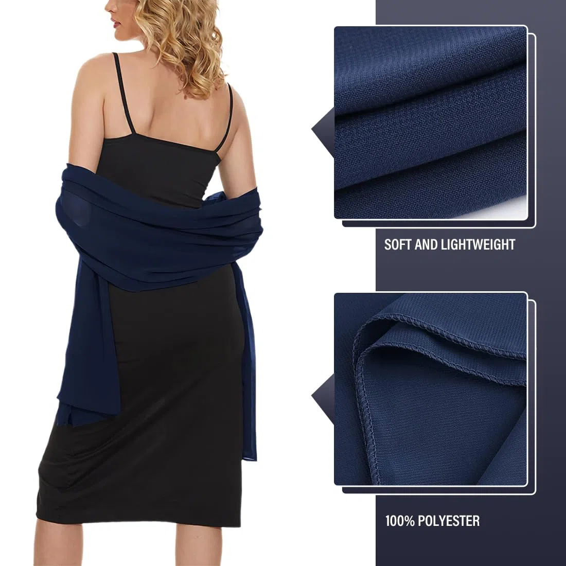 Scialli da donna, 1 pezzo di scialle in chiffon sciarpa da donna leggera e morbida per abito da sera festa abito formale matrimonio sposa (blu navy)
