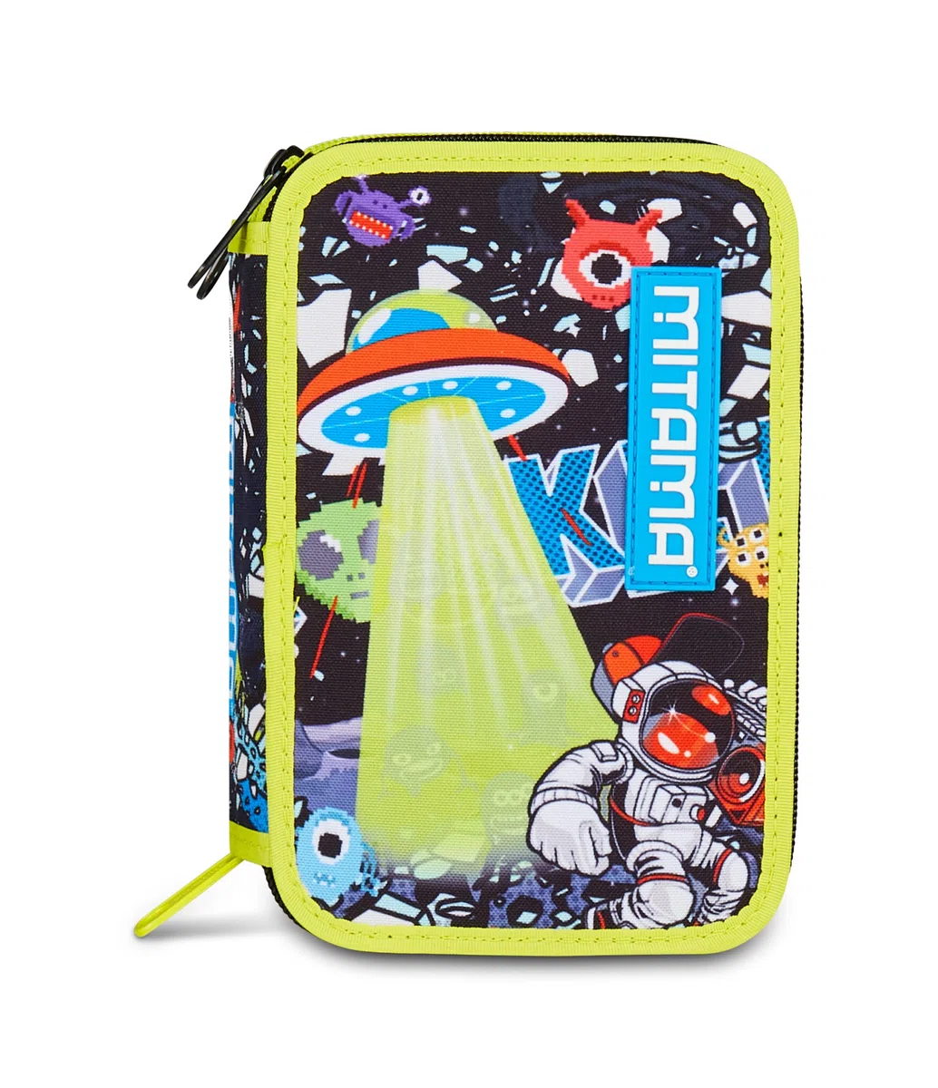 Mitama Astuccio Scuola 3 Scomparti, DISCO SPACE, Astuccio scuola attrezzato, 47 pezzi, Per bambini e ragazzi, Scuola elementare e media, Tempo libero