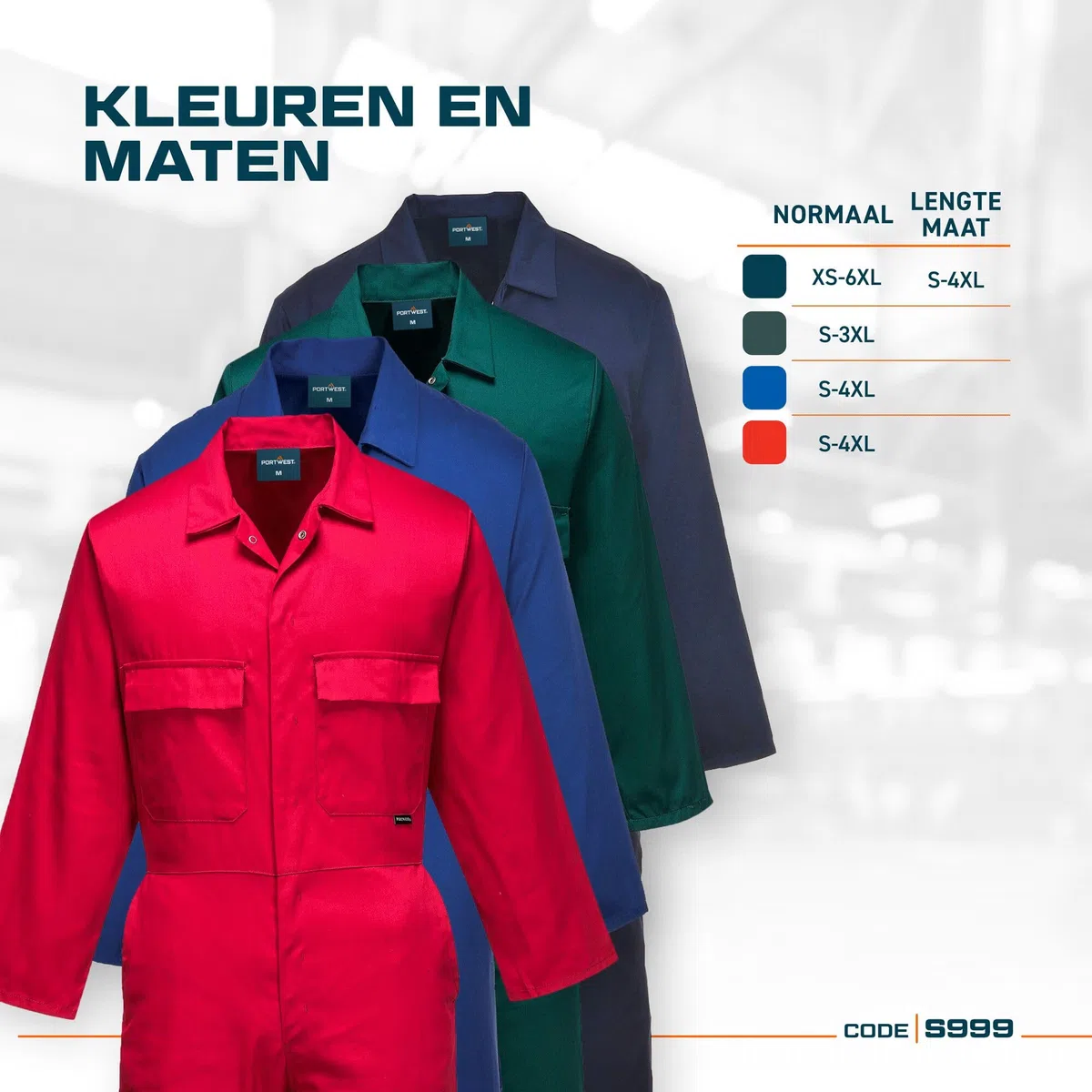 Portwest S999 Tuta Da Lavoro In Policotone Euro Workwear Per Uomo Blu Reale, L