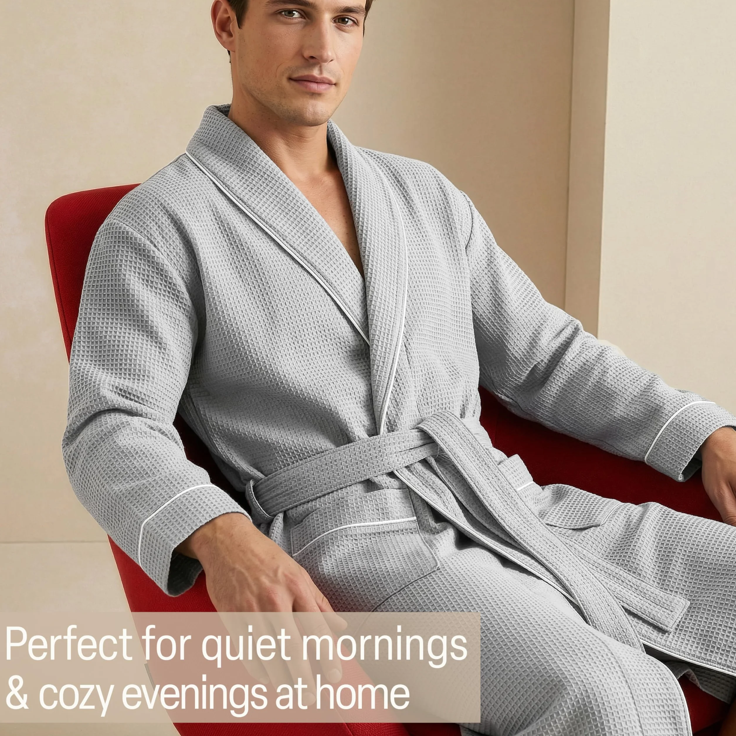 Get Trend Accappatoio Uomo M-3XL, Collo a Scialle Cialda Accapatoio, Leggero Vestaglia con Cintura Annodata, Regalo Uomo