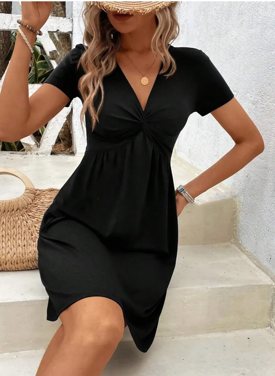 Vestito Donna Manica Corta Vestiti Estivi Scollo a V Casual Abiti da Donna Elegante Mini Vestito Vita Alta Linea A Moda Abito