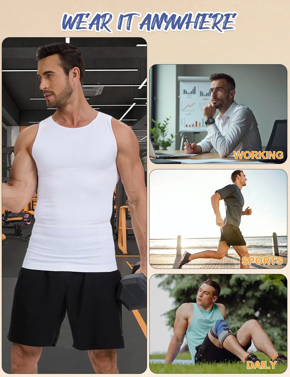 HANERDUN Camicia Compressiva Uomo – Alta Elasticità, Modellante per Addome, Antiscivolo, Invisibile sotto i Vestiti – Perfetta per Fitness, Ufficio e Uso QuotidianoCompressione Uomo